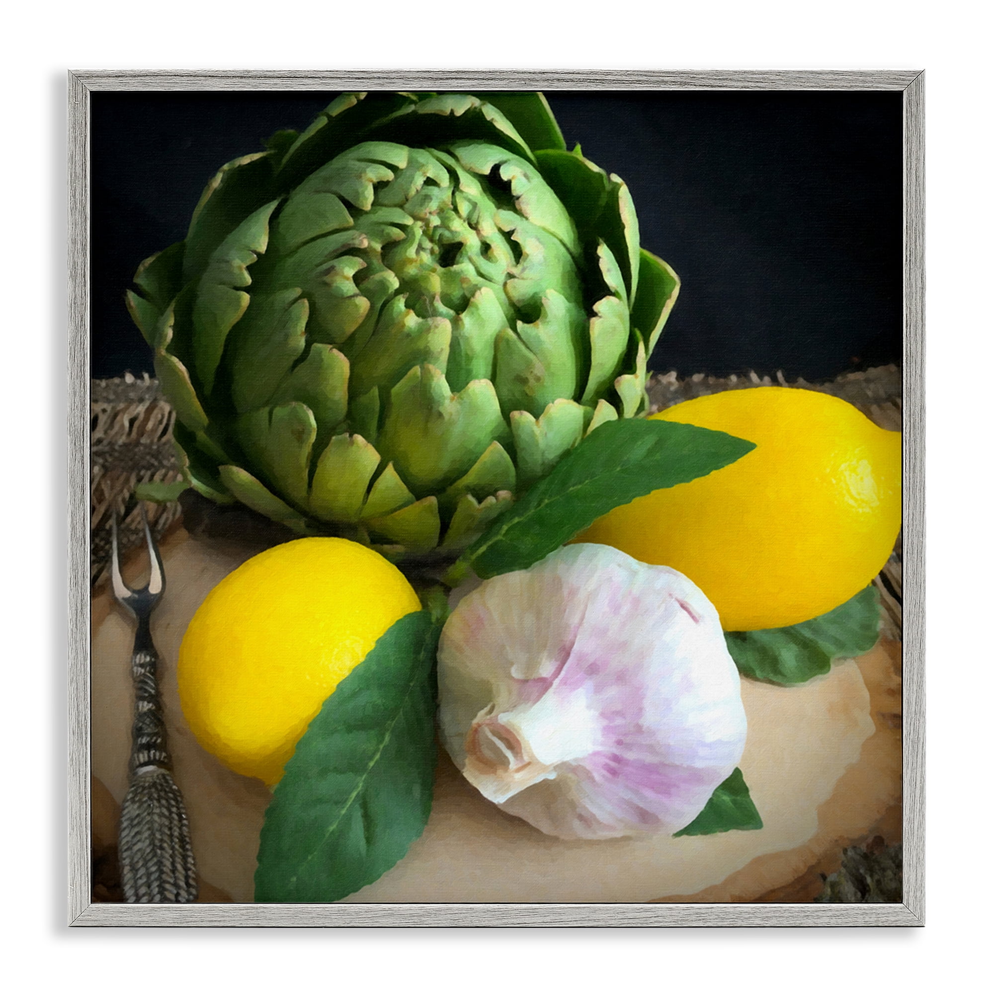 Stupell Industries Fruit & Vegetable Still Life Food & Beverage Painting Gray Framed Art Print Wall Art, 17 x 17