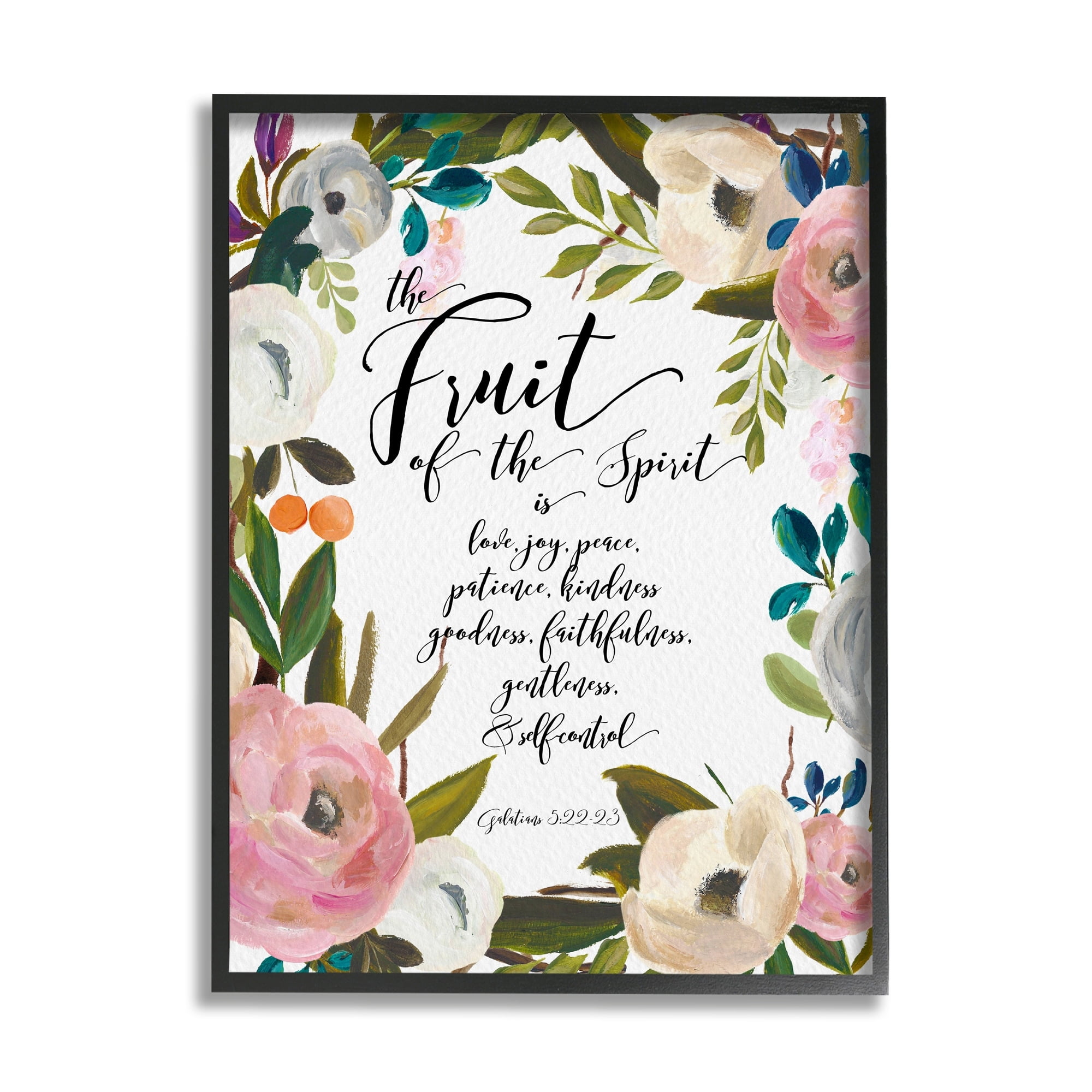 Stupell Industries Fruit of the Spirit Religious Faith Calligraphy Passage Framed Wall Art, 16 x 20, Design by Amy Brinkman