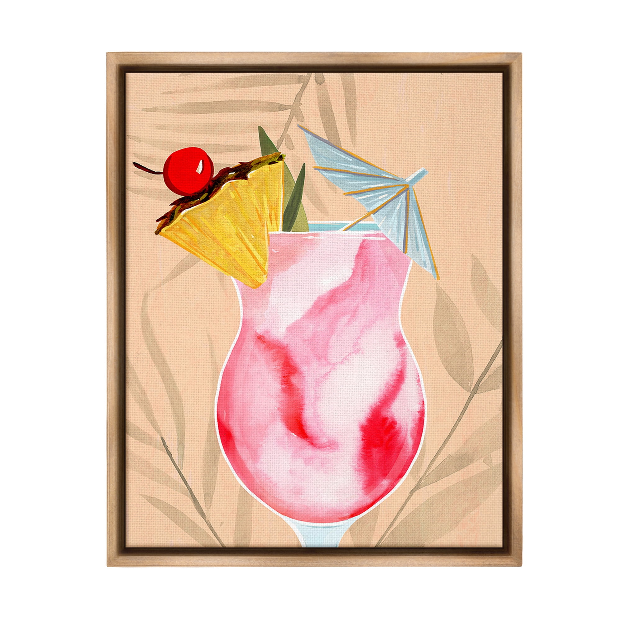 Stupell Industries Fruity Cocktail Drink Food & Beverage Painting Brown Floater Framed Canvas Art Print Wall Art, 17 x 21
