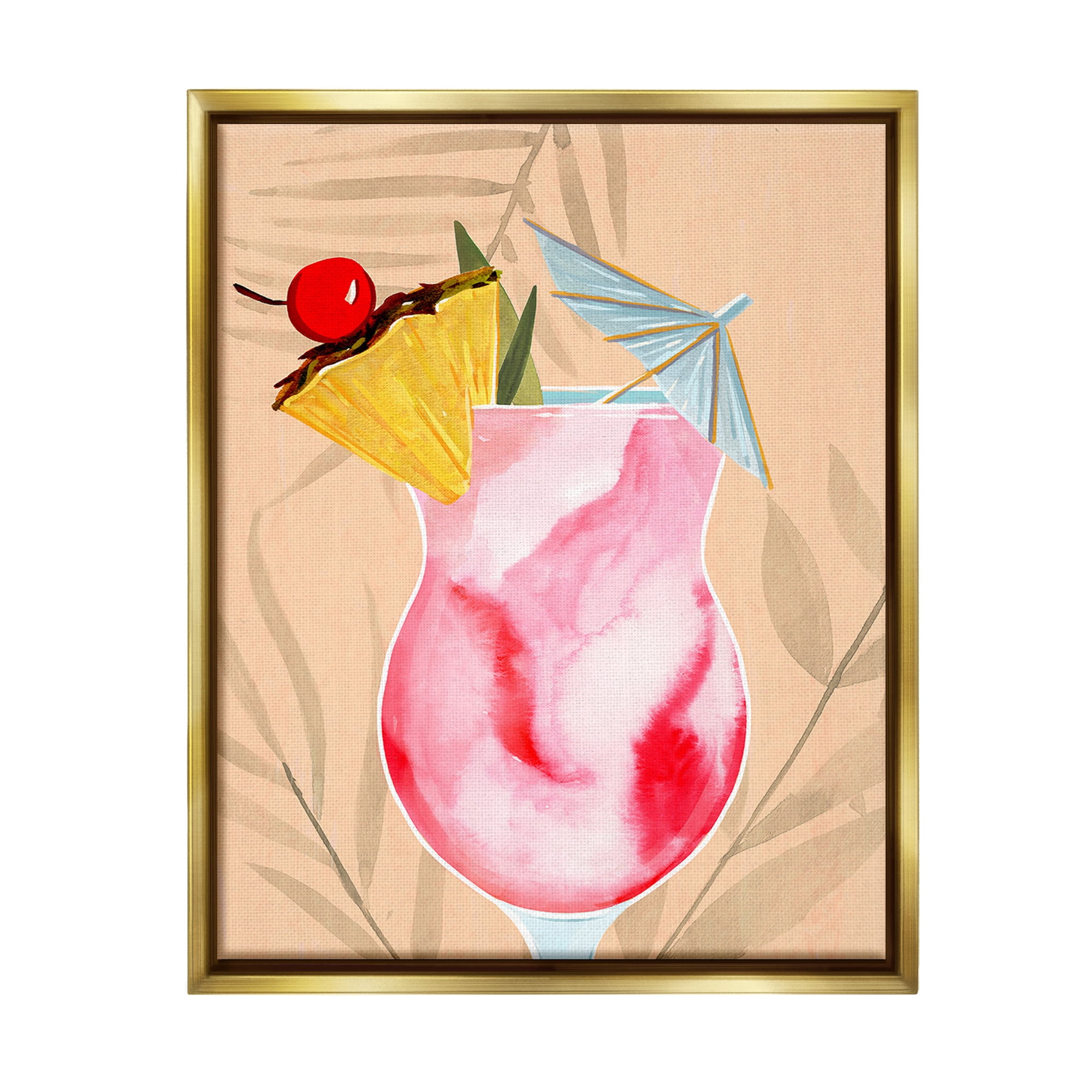 Stupell Industries Fruity Cocktail Drink Food & Beverage Painting Gold Floater Framed Canvas Art Print Wall Art, 17 x 21