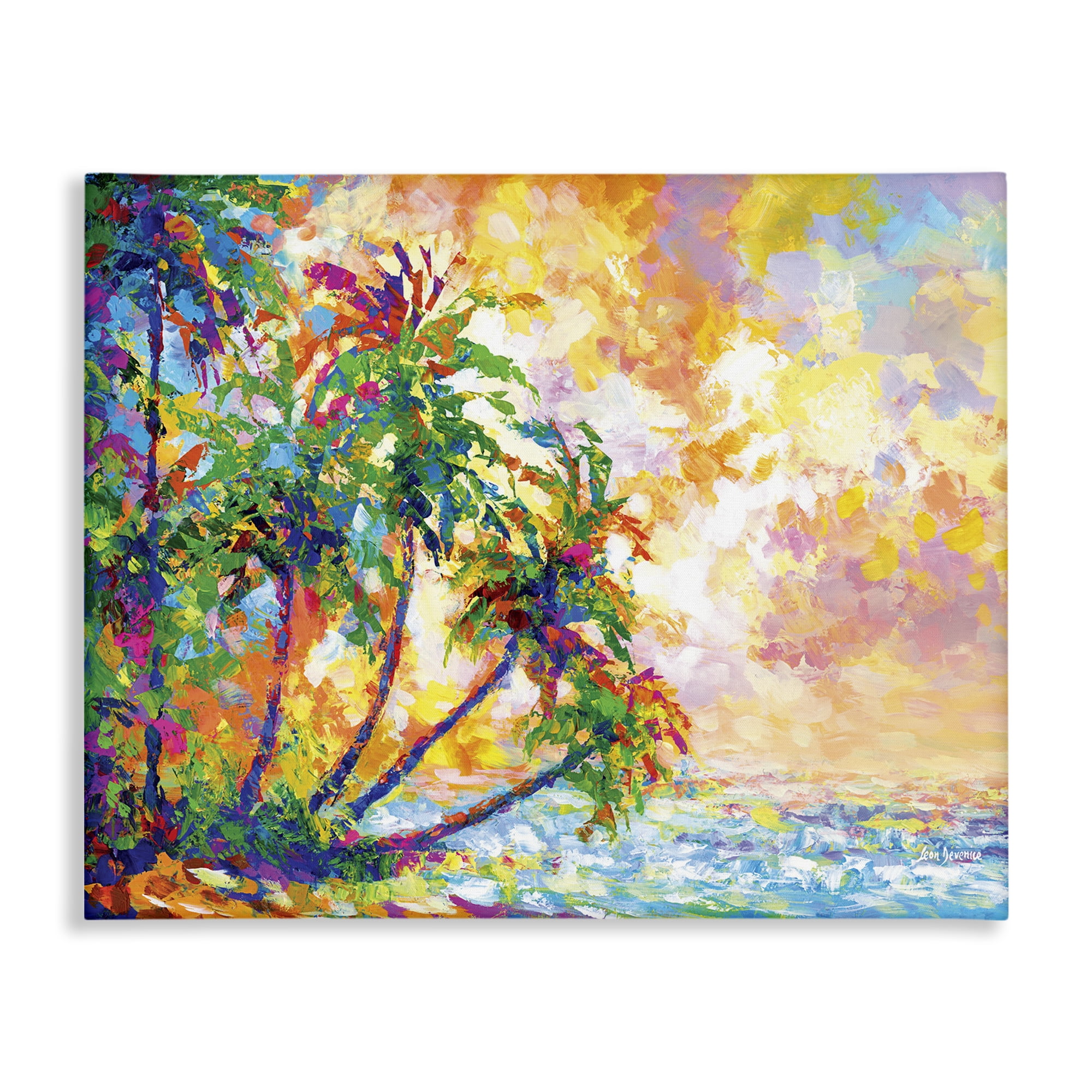 Stupell Industries Full Beach Palms Landscape Painting Gallery Wrapped Canvas Art Print Wall Art, 30 x 24