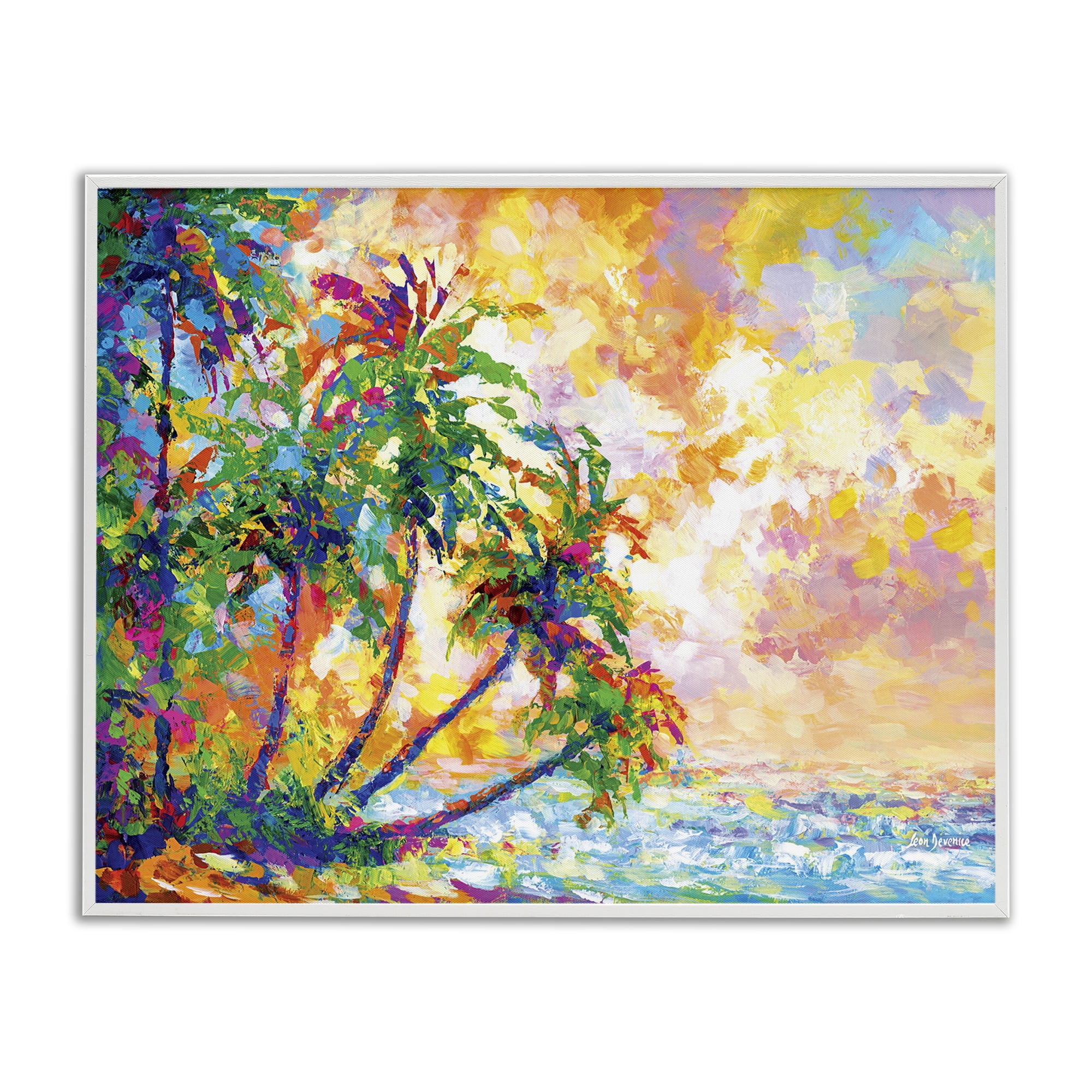 Stupell Industries Full Beach Palms Landscape Painting White Framed Art Print Wall Art, 20 x 16