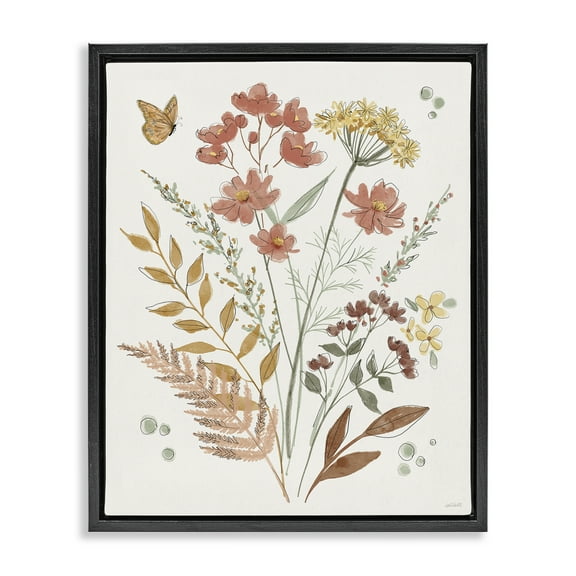 Stupell Industries Full Bloom Botanicals Plants & Flowers Painting Black Floater Framed Canvas Art Print Wall Art, 17 x 21