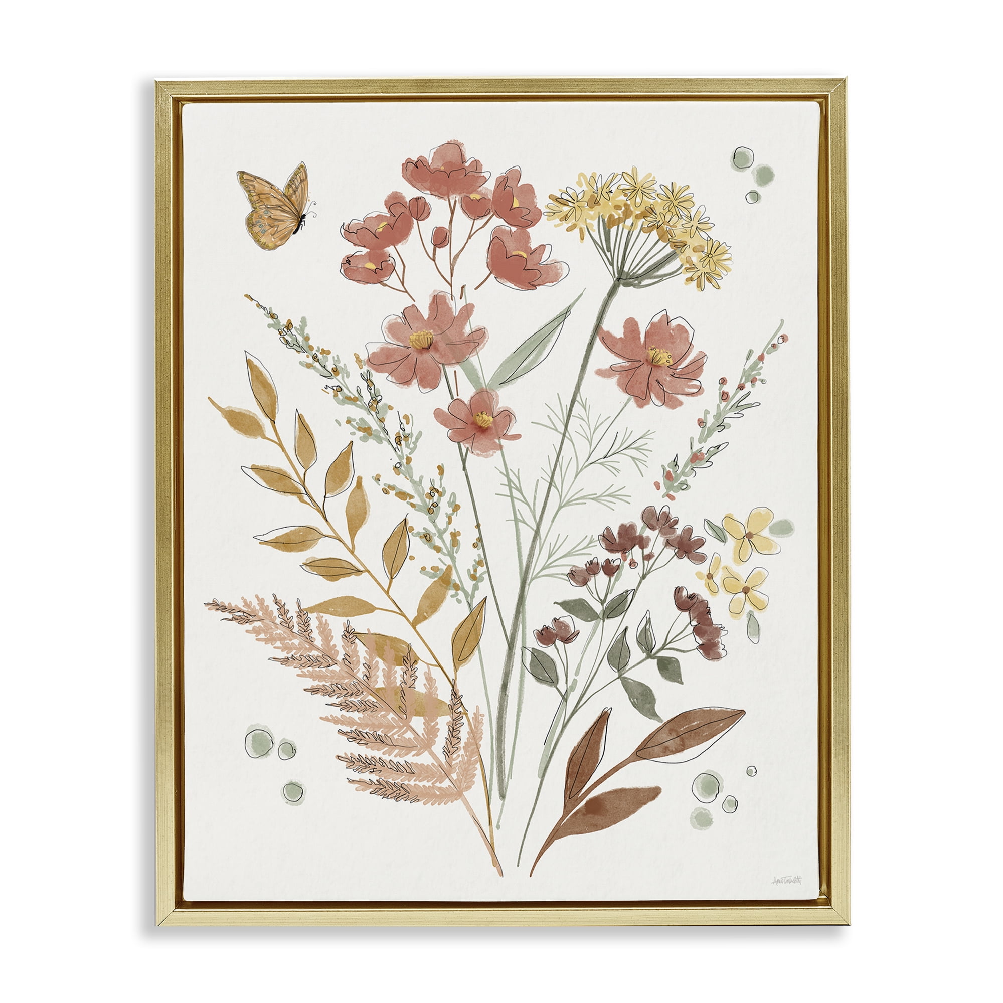 Stupell Industries Full Bloom Botanicals Plants & Flowers Painting Gold Floater Framed Canvas Art Print Wall Art, 17 x 21