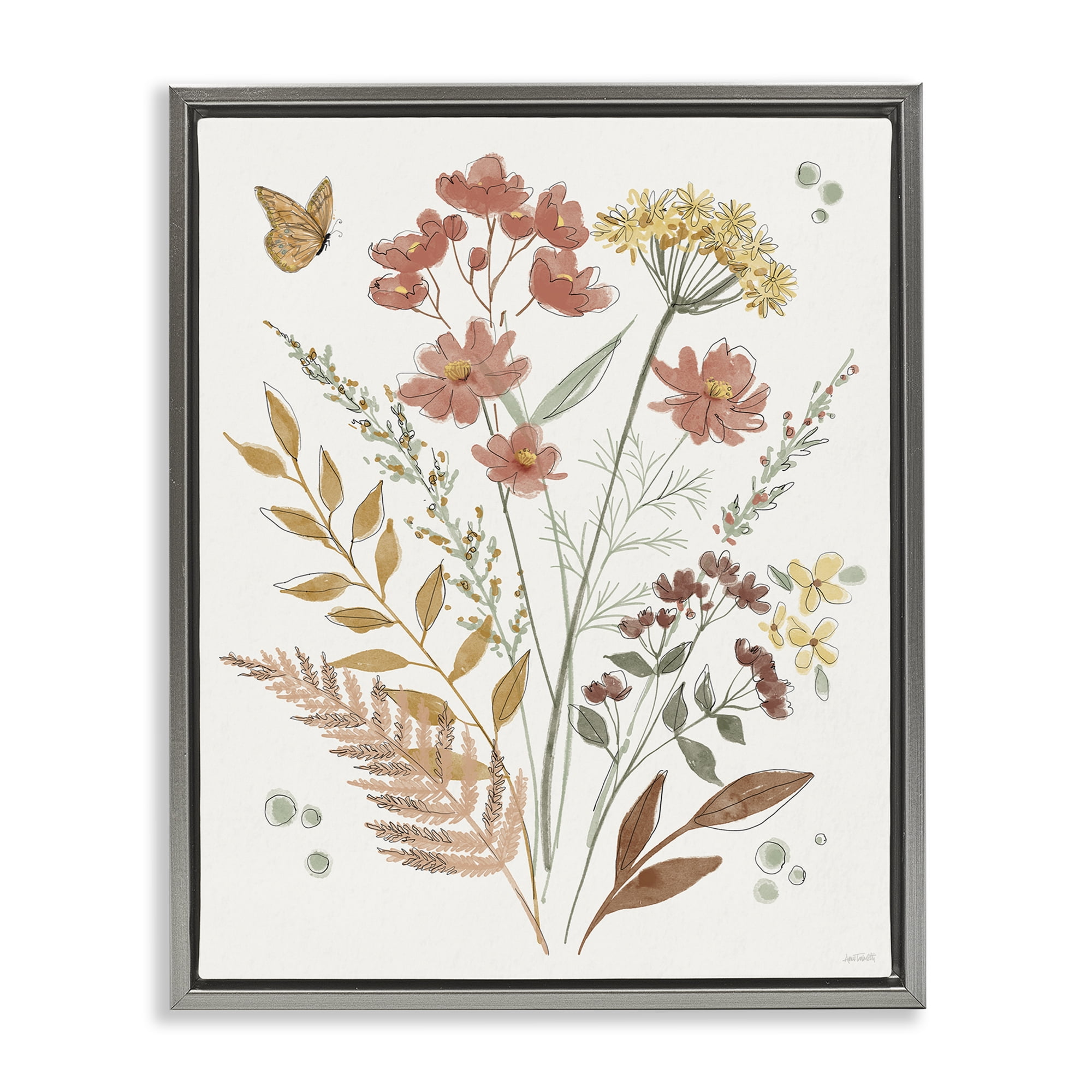 Stupell Industries Full Bloom Botanicals Plants & Flowers Painting Gray Floater Framed Canvas Art Print Wall Art, 25 x 31