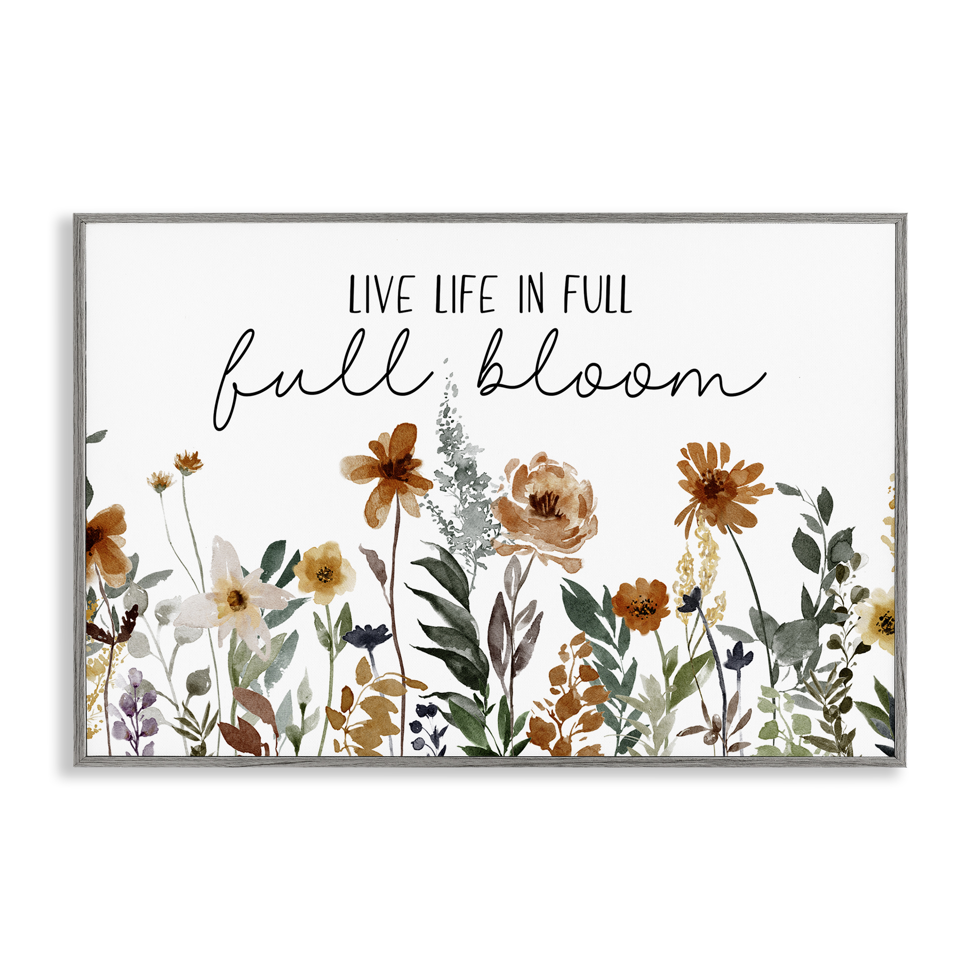 Stupell Industries Full Bloom Sentiment Plants & Flowers Painting Gray Framed Art Print Wall Art, 24 x 16