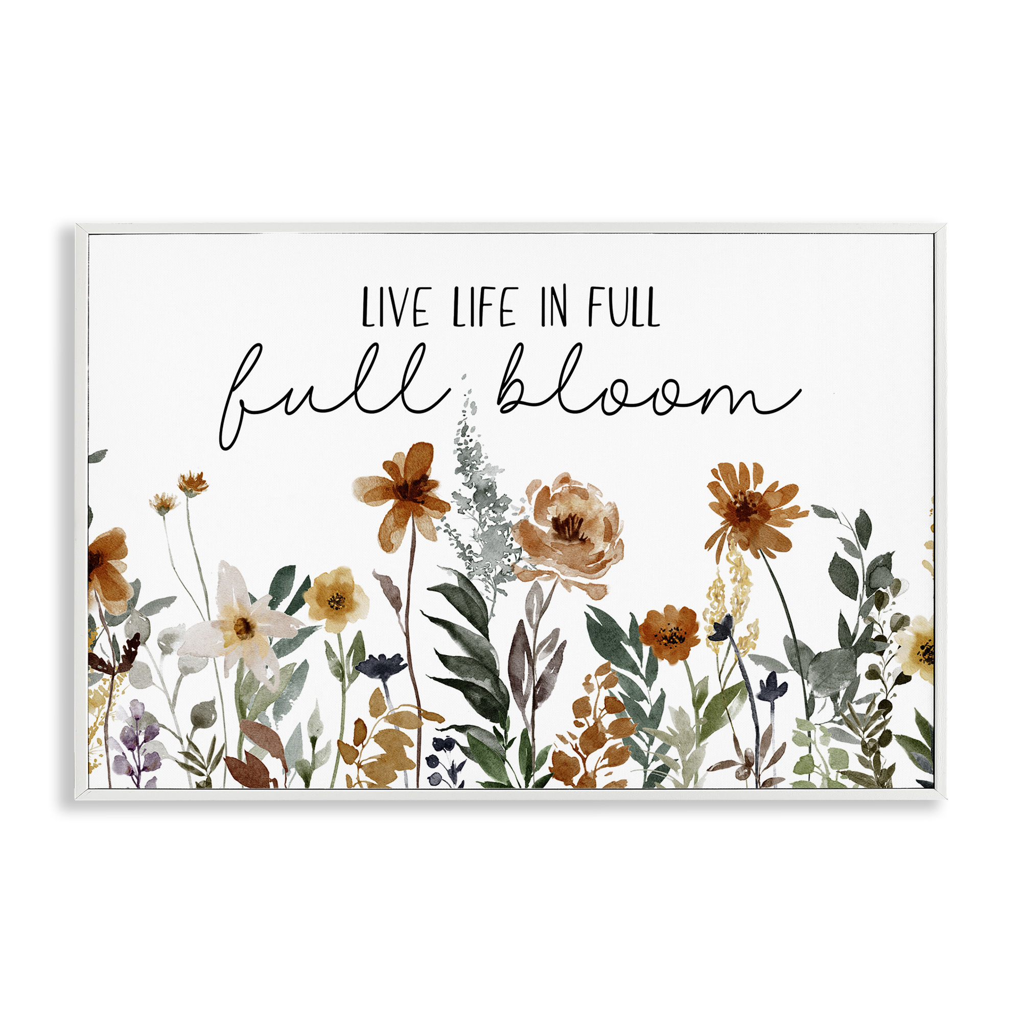 Stupell Industries Full Bloom Sentiment Plants & Flowers Painting White Framed Art Print Wall Art, 18 x 12