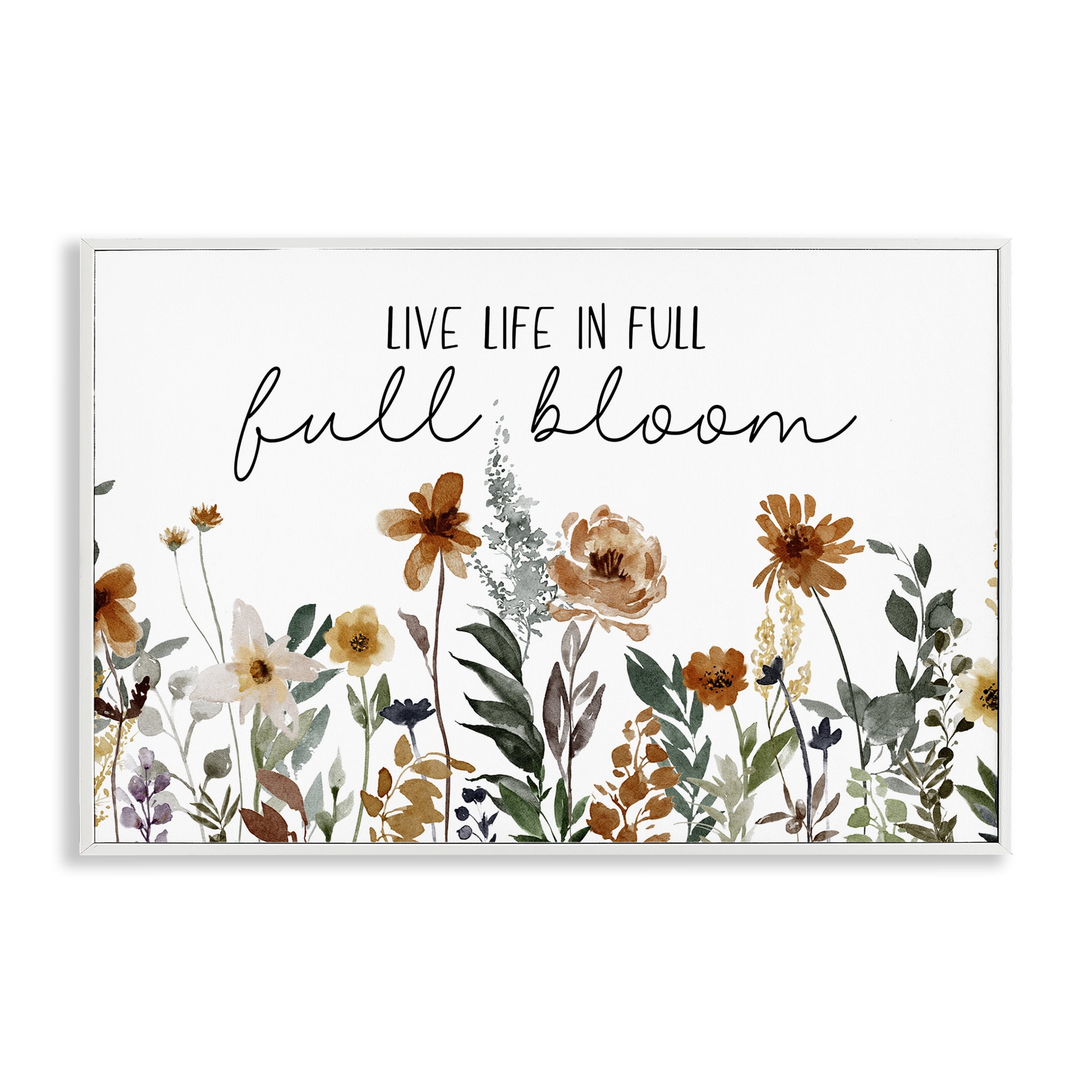 Stupell Industries Full Bloom Sentiment Plants & Flowers Painting White Framed Art Print Wall Art, 30 x 20
