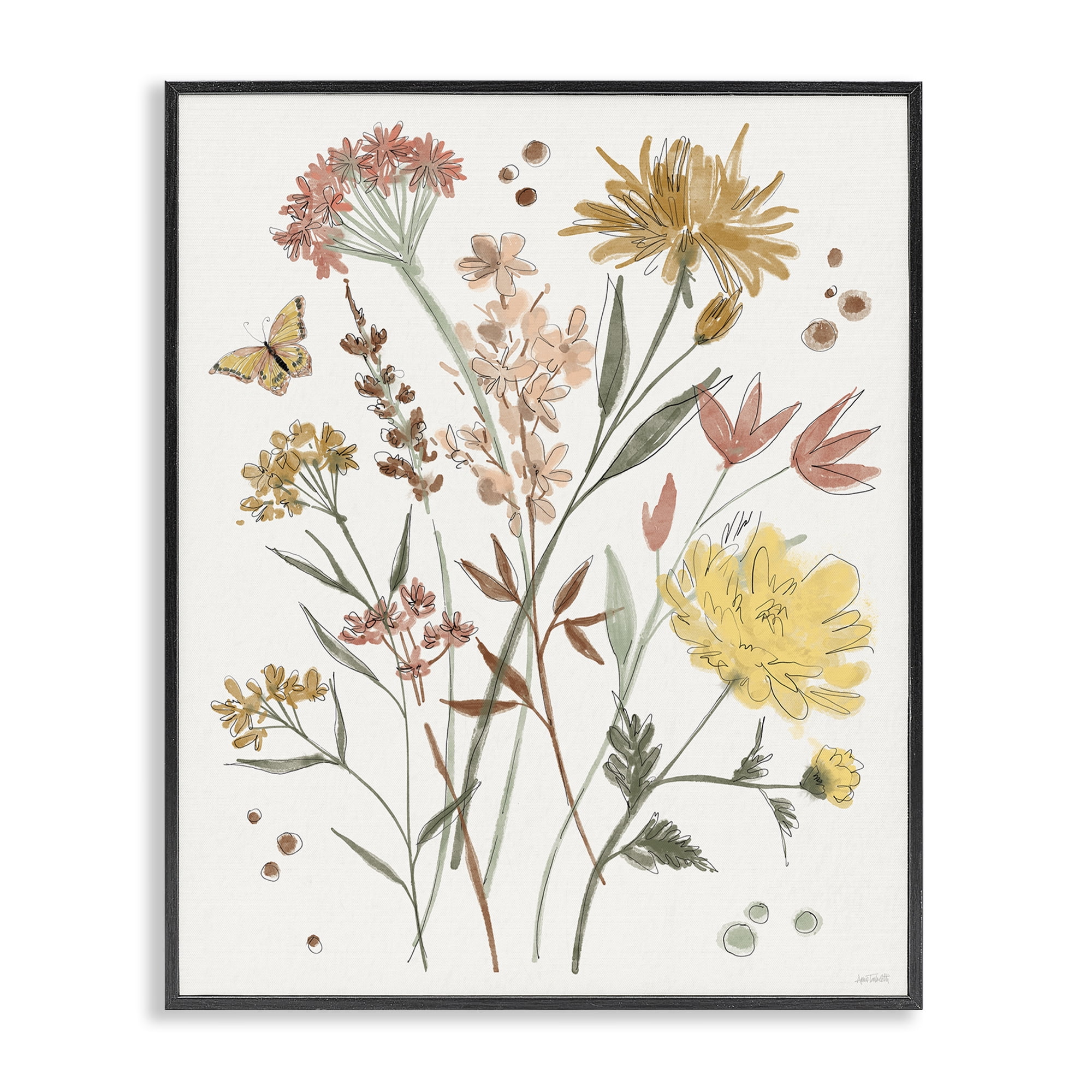 Stupell Industries Full Bloom Wildflowers Plants & Flowers Painting Black Framed Art Print Wall Art, 16 x 20