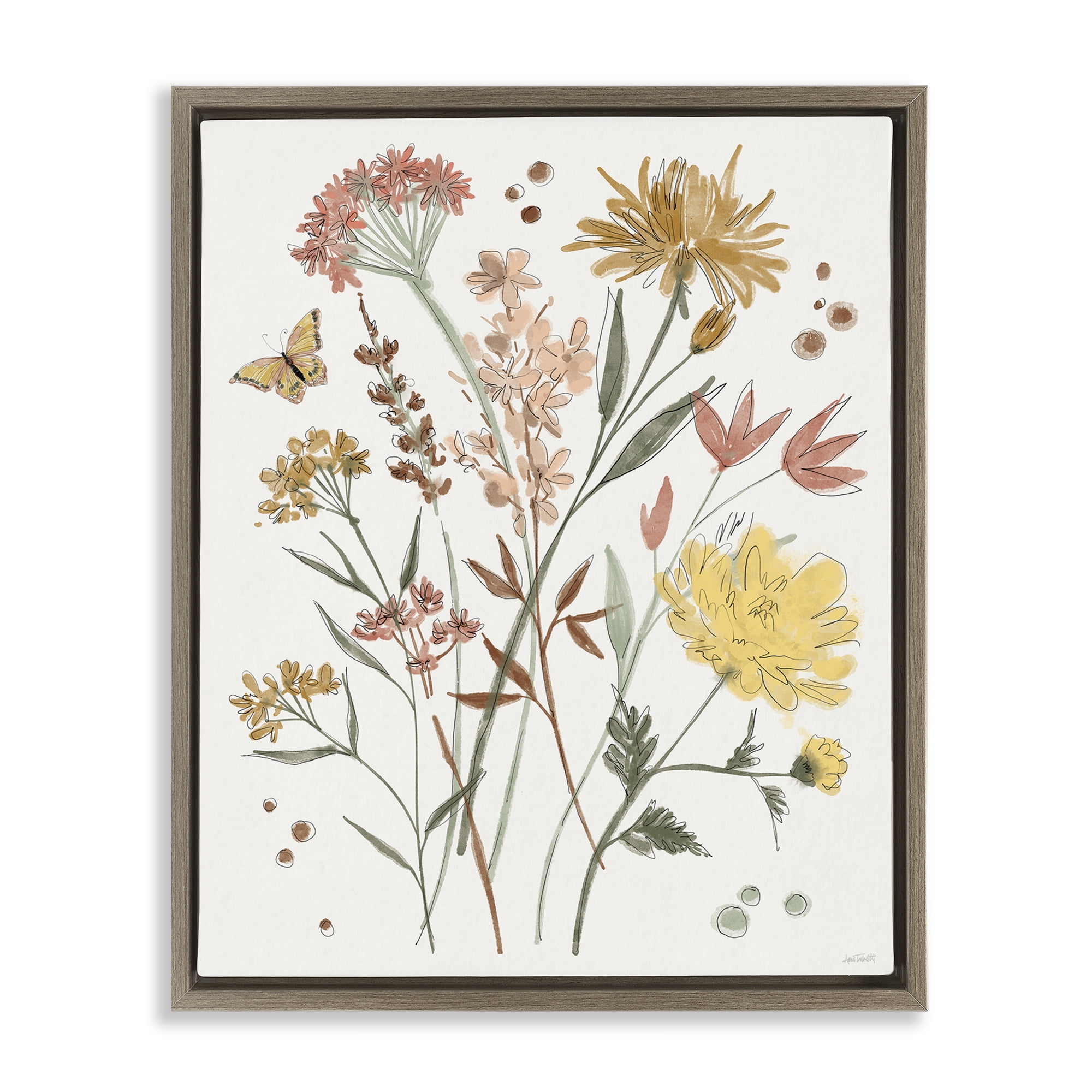 Stupell Industries Full Bloom Wildflowers Plants & Flowers Painting Brown Floater Framed Canvas Art Print Wall Art, 17 x 21