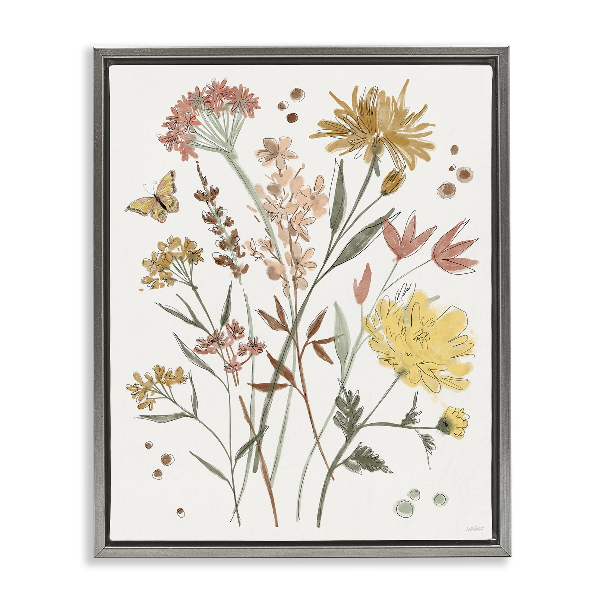 Stupell Industries Full Bloom Wildflowers Plants & Flowers Painting Gray Floater Framed Canvas Art Print Wall Art, 17 x 21