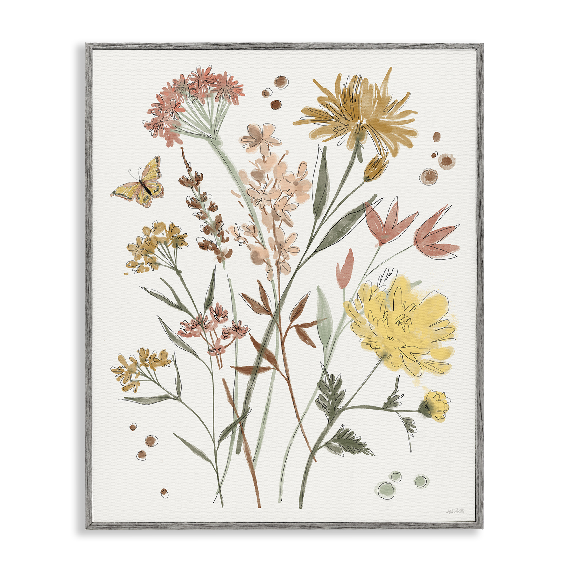 Stupell Industries Full Bloom Wildflowers Plants & Flowers Painting Gray Framed Art Print Wall Art, 16 x 20