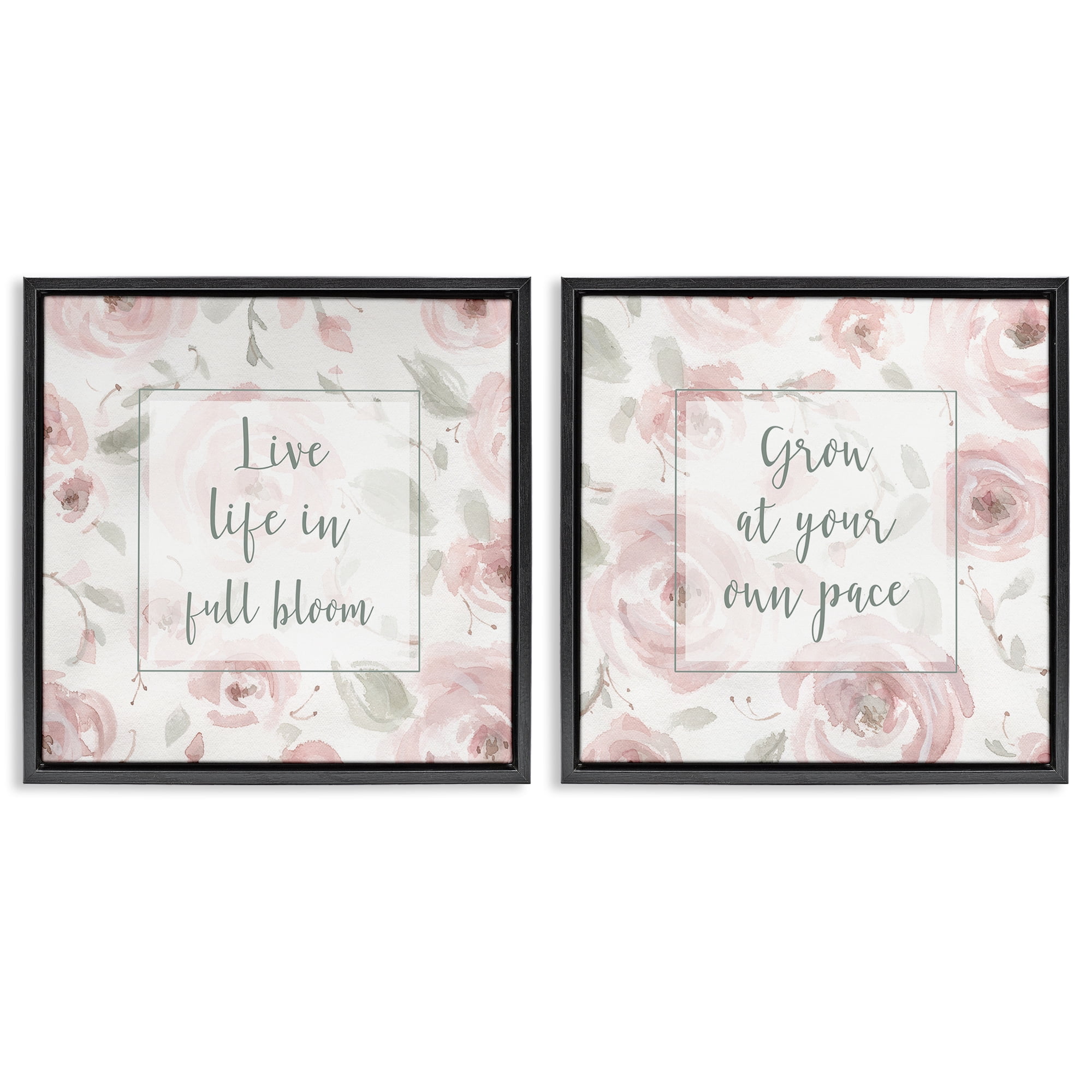 Stupell Industries Full Bloom at Your Pace Florals 2 Piece Black Framed Floater Canvas Set, design by Carol Robinson