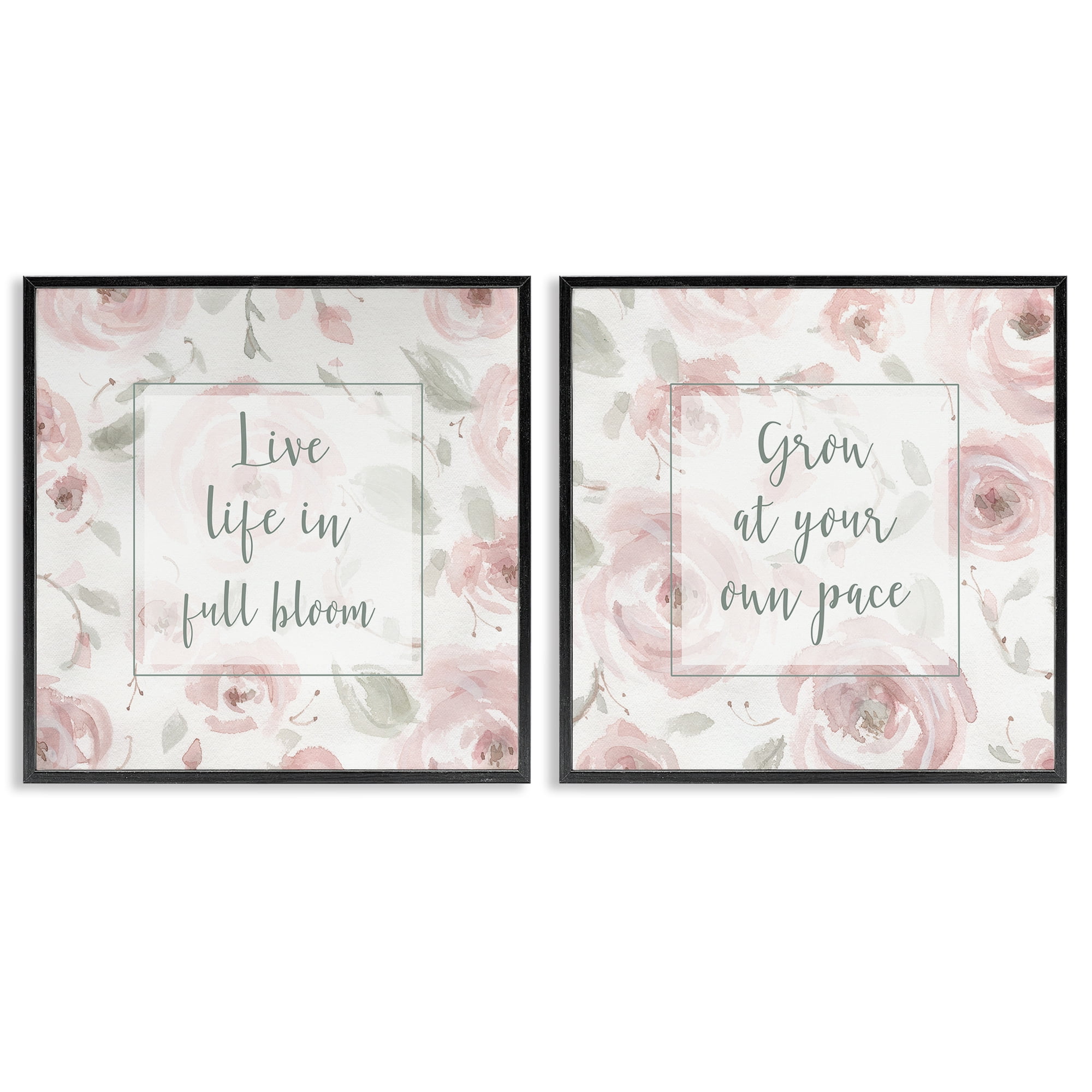 Stupell Industries Full Bloom at Your Pace Florals 2 Piece Black Framed Giclee Art Set, design by Carol Robinson