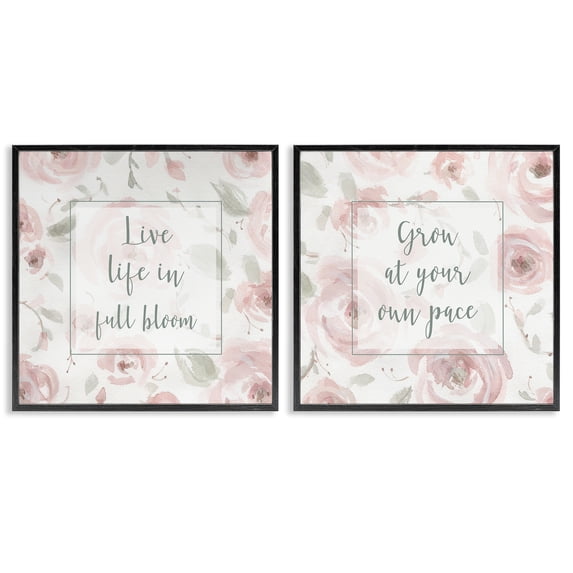 Stupell Industries Farmhouse Full Bloom at Your Pace Florals Black 2pc Framed Giclee Art Set, 12 x 12 each, by Carol Robinson