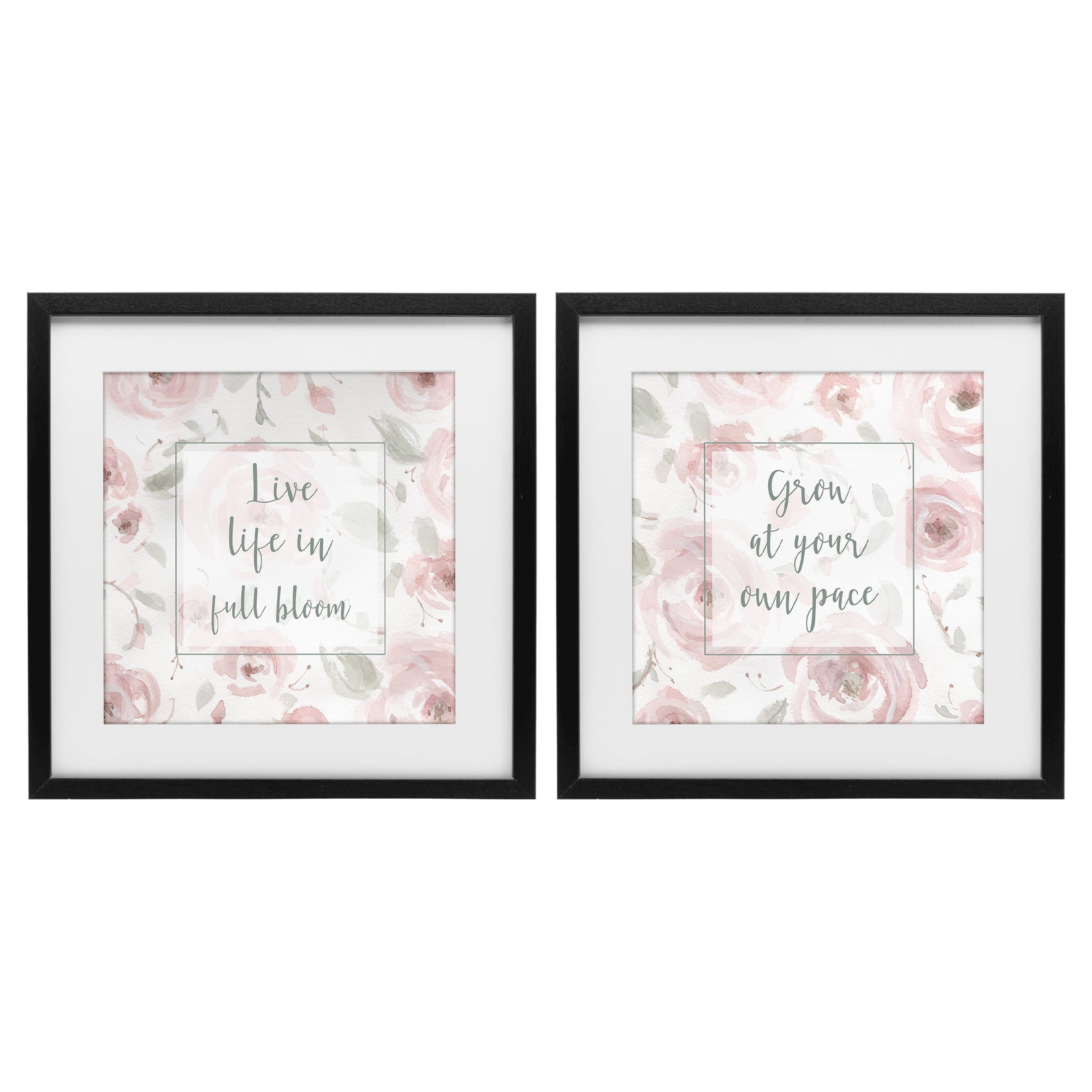 Stupell Industries Full Bloom at Your Pace Florals 2 Piece Black Framed Print Under Glass Set, design by Carol Robinson