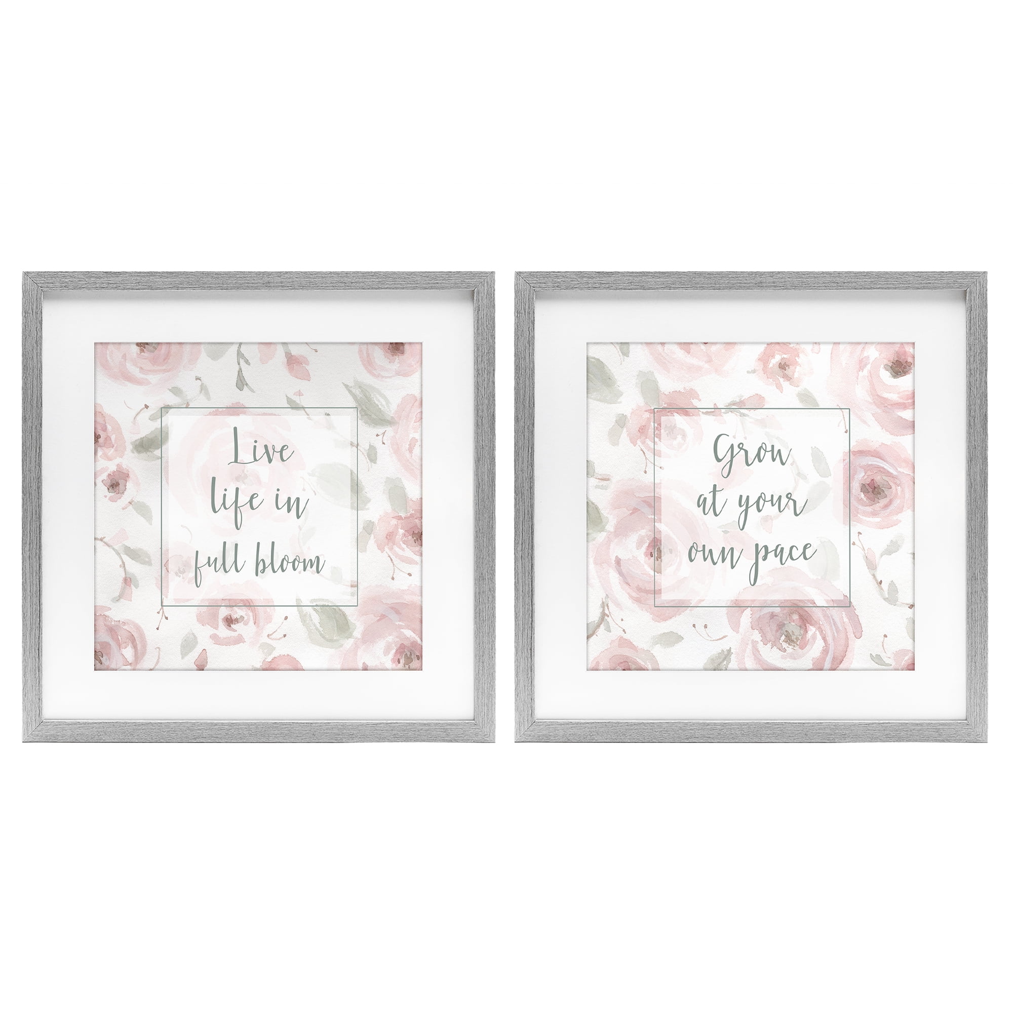 Stupell Industries Full Bloom at Your Pace Florals 2 Piece Gray Framed Print Under Glass Set, design by Carol Robinson