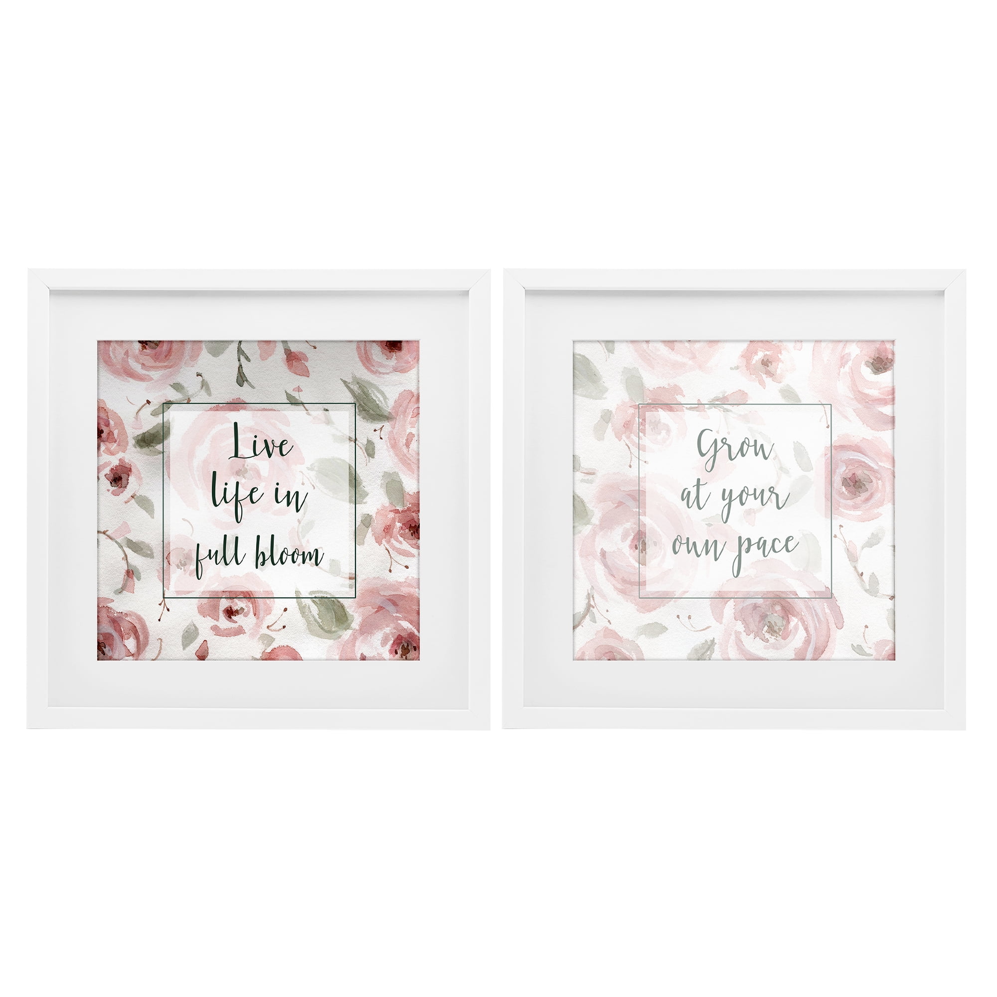 Stupell Industries Full Bloom at Your Pace Florals 2 Piece White Framed Print Under Glass Set, design by Carol Robinson