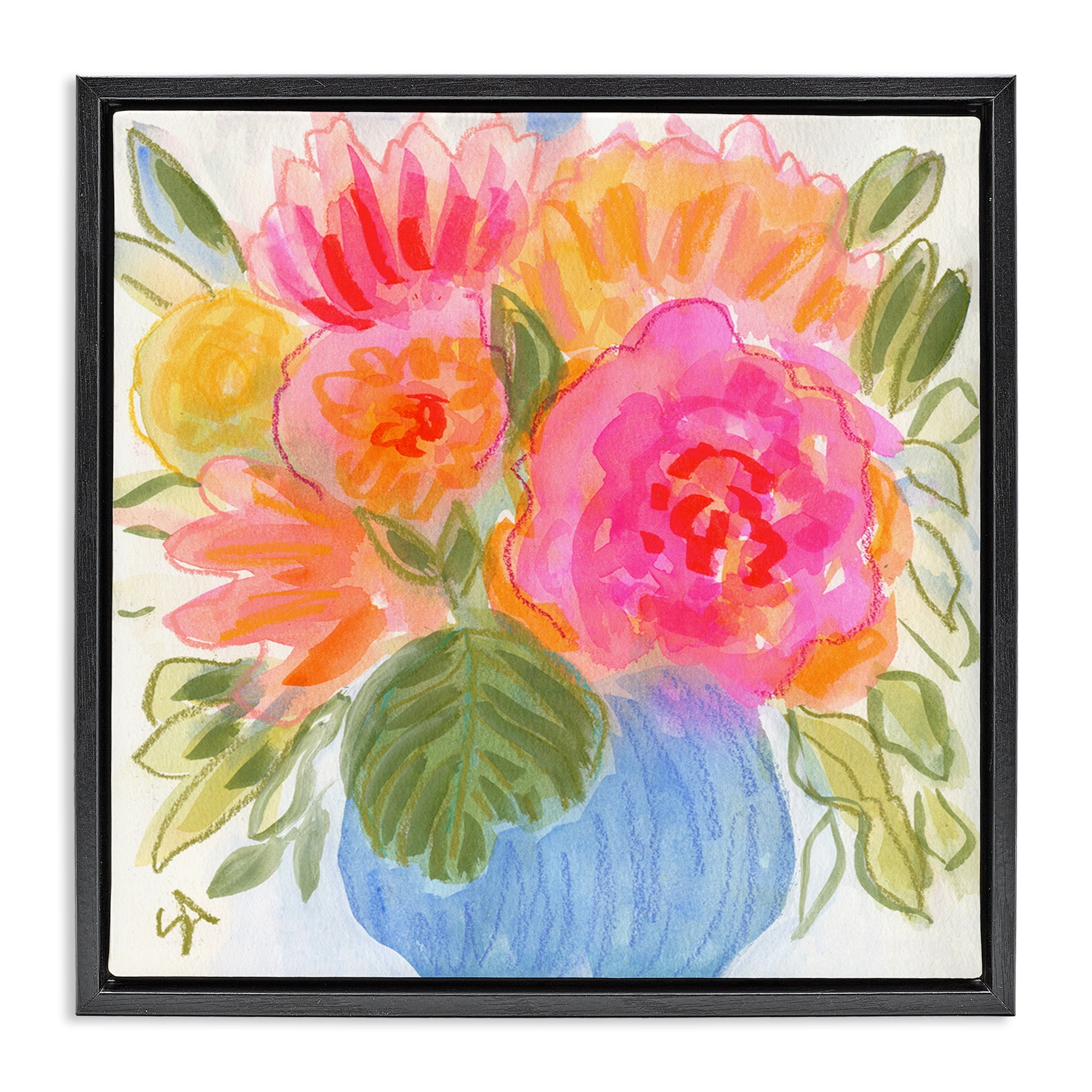 Stupell Industries Full Blossoms Bouquet Plants & Flowers Painting Black Floater Framed Canvas Art Print Wall Art, 18 x 18
