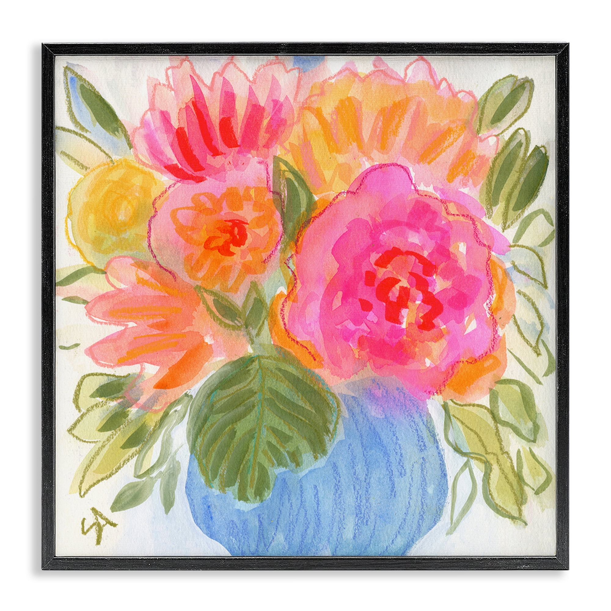 Stupell Industries Full Blossoms Bouquet Plants & Flowers Painting Black Framed Art Print Wall Art, 17 x 17