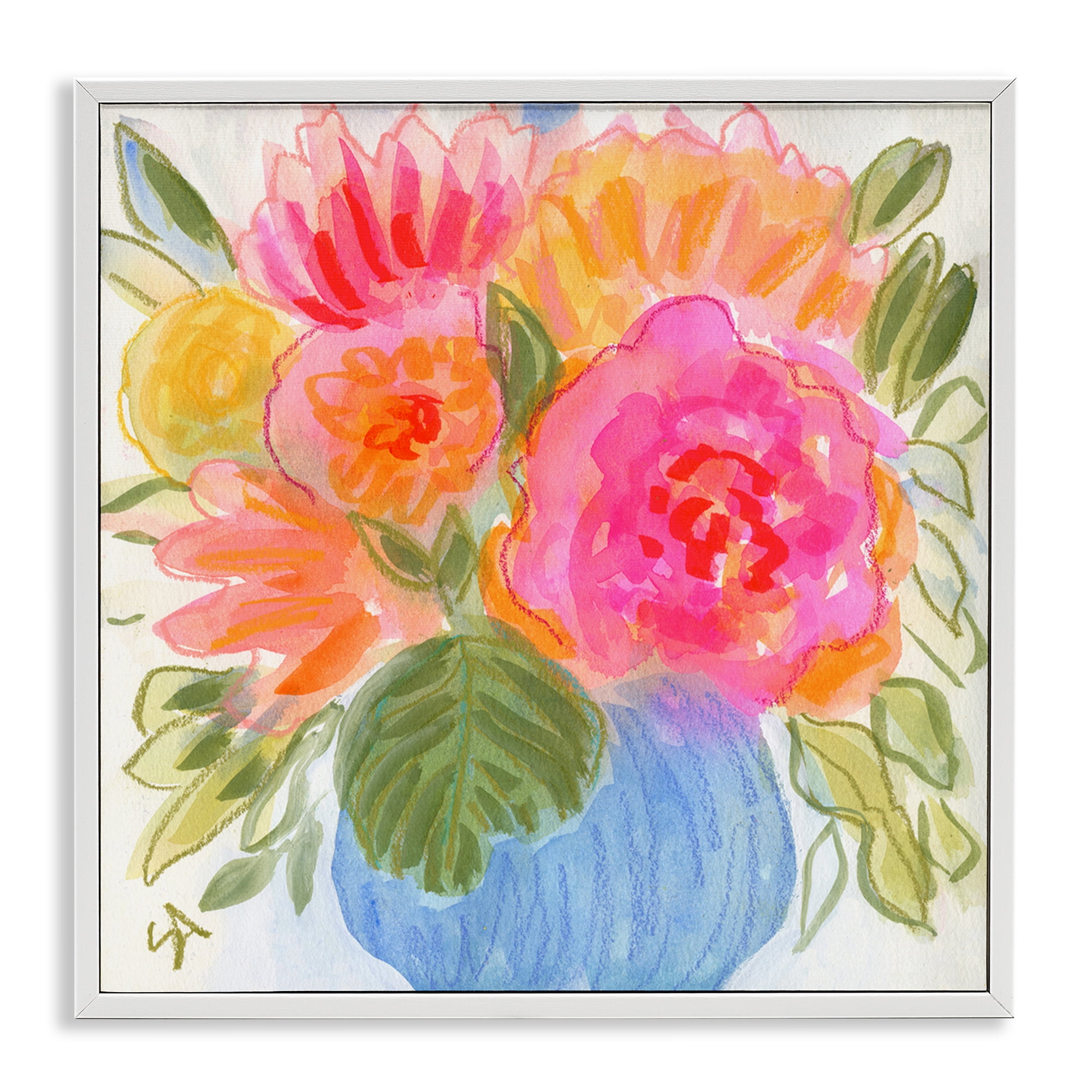 Stupell Industries Full Blossoms Bouquet Plants & Flowers Painting White Framed Art Print Wall Art, 17 x 17