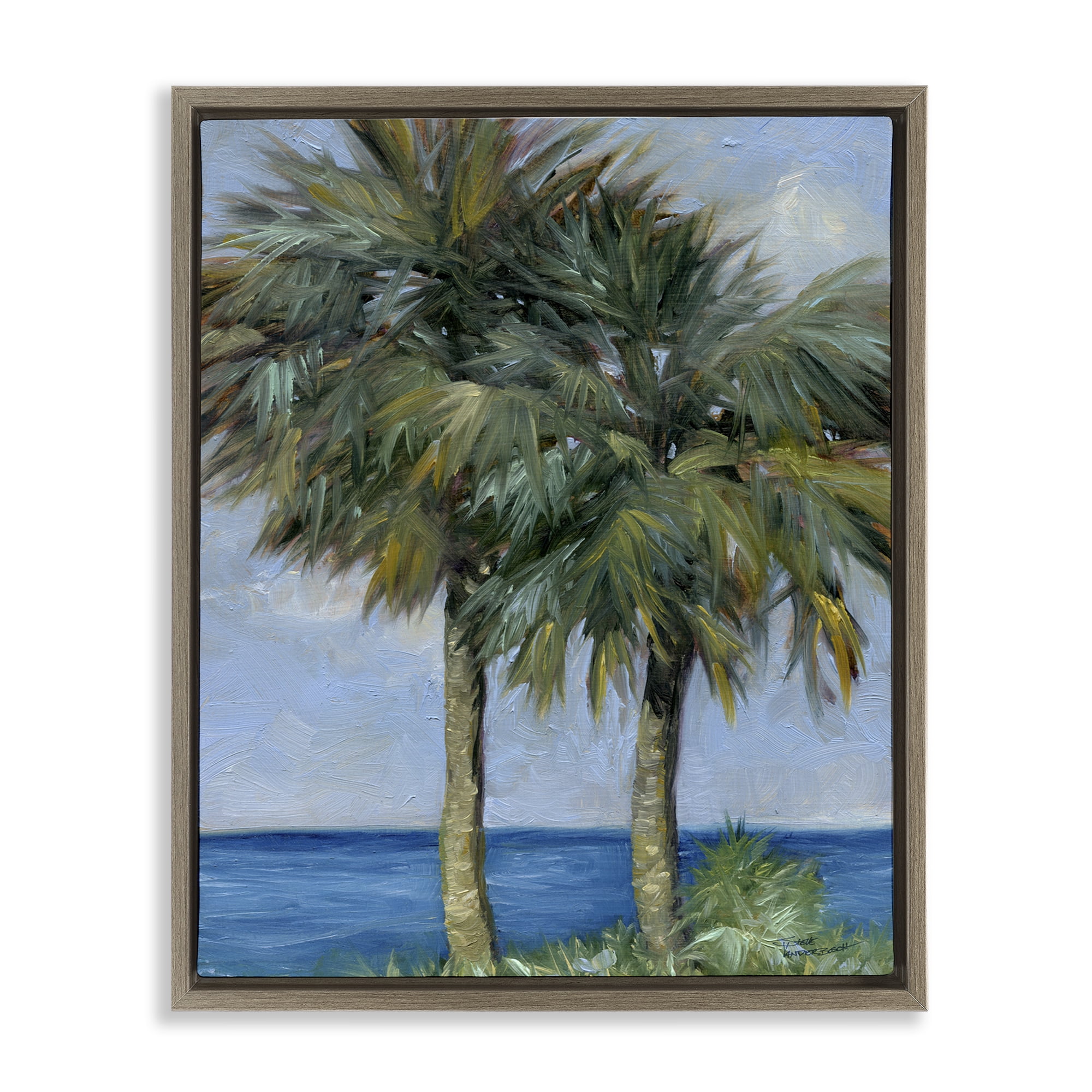 Stupell Industries Full Brushed Palms Landscape Painting Brown Floater Framed Canvas Art Print Wall Art, 25 x 31