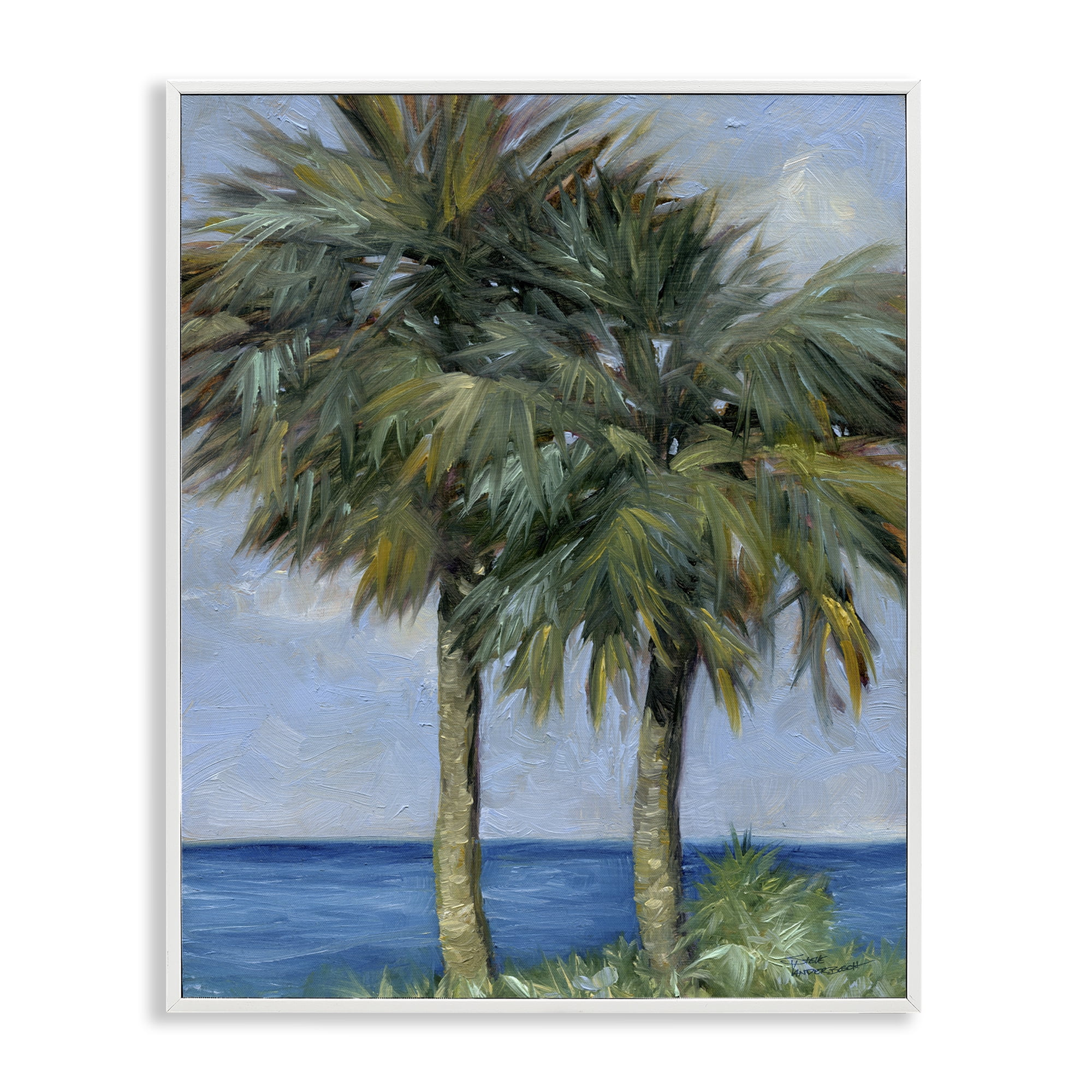 Stupell Industries Full Brushed Palms Landscape Painting White Framed Art Print Wall Art, 16 x 20