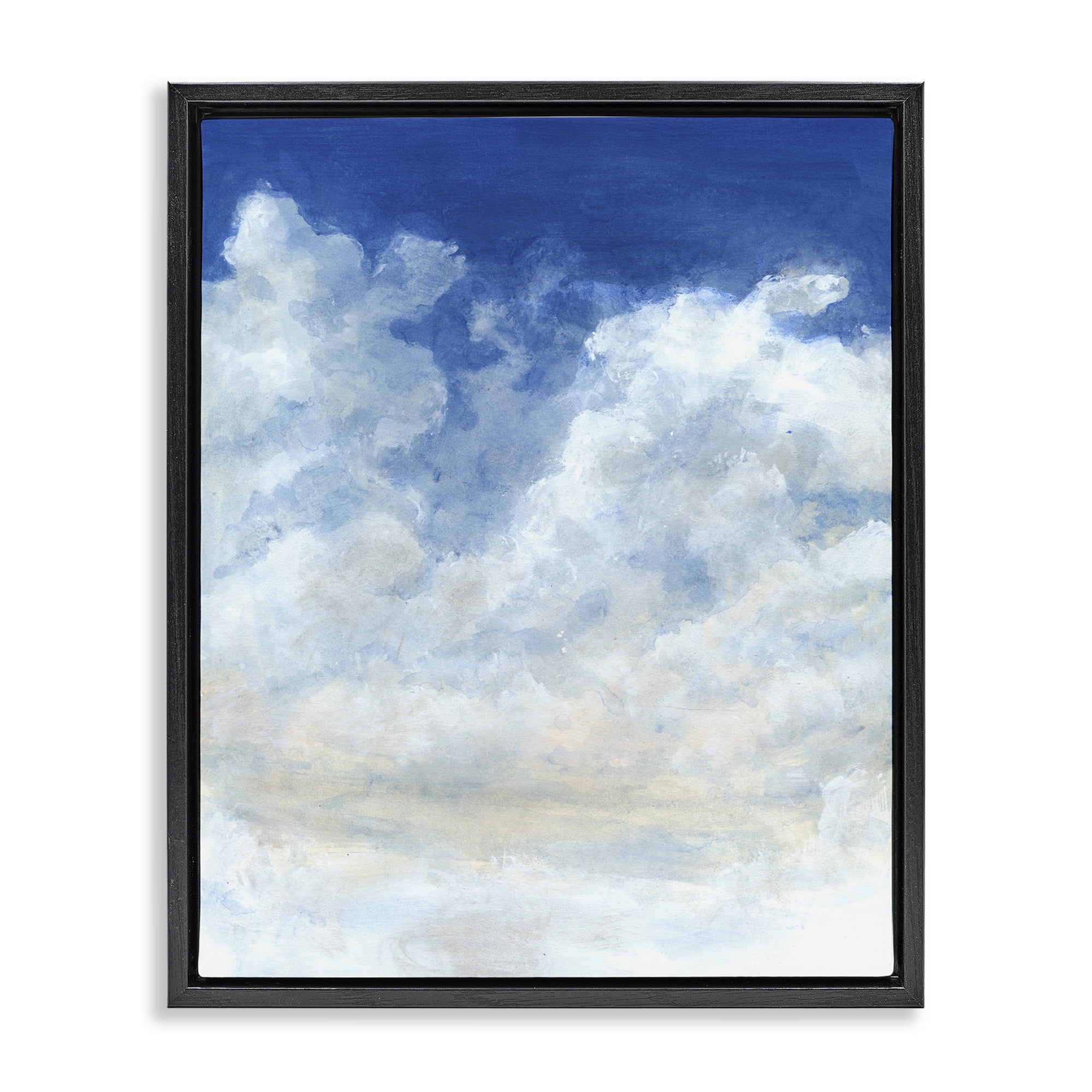 Stupell Industries Full Clouds in Blue Sky Landscape & Nature Painting Black Floater Framed Canvas Art Print Wall Art, 17 x 21