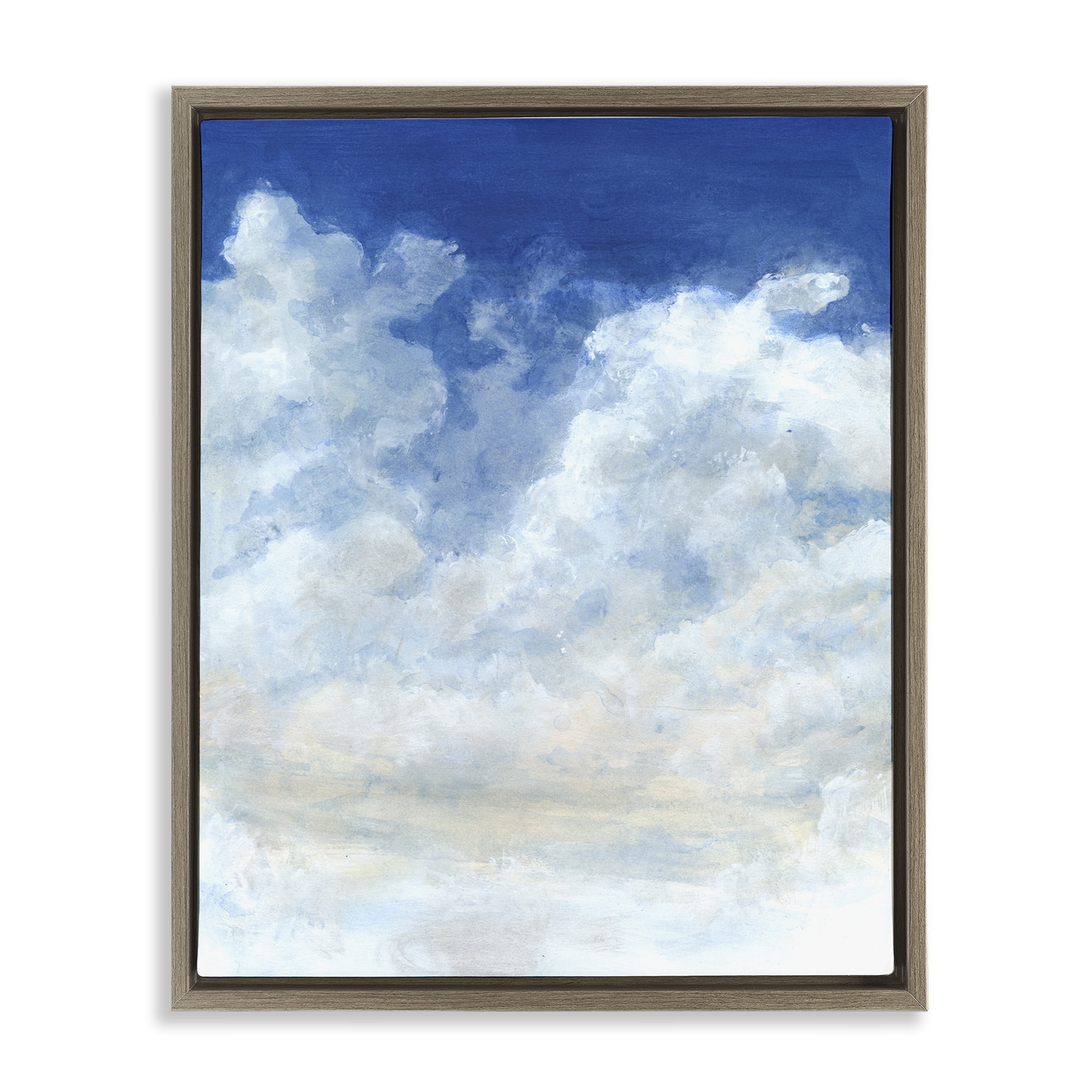 Stupell Industries Full Clouds in Blue Sky Landscape & Nature Painting Brown Floater Framed Canvas Art Print Wall Art, 25 x 31