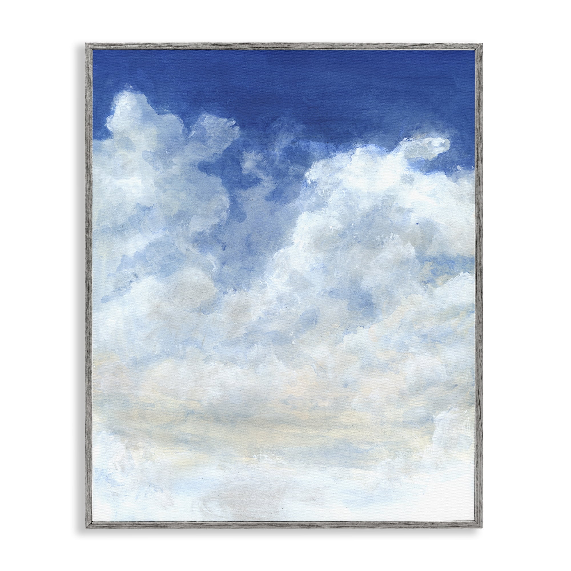 Stupell Industries Full Clouds in Blue Sky Landscape & Nature Painting Gray Framed Art Print Wall Art, 16 x 20