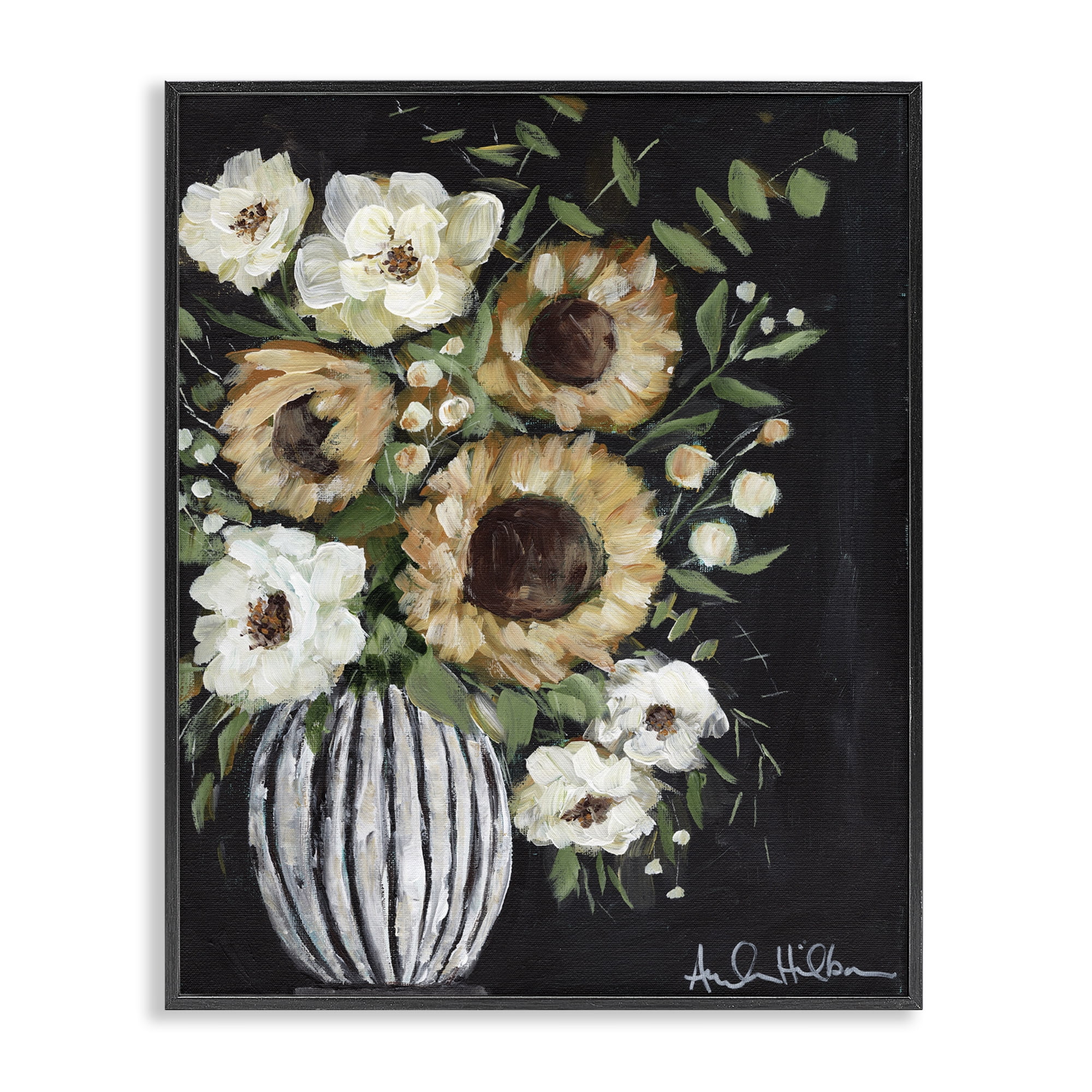 Stupell Industries Full Country Bouquet Botanical & Floral Painting Black Framed Art Print Wall Art, 24 x 30