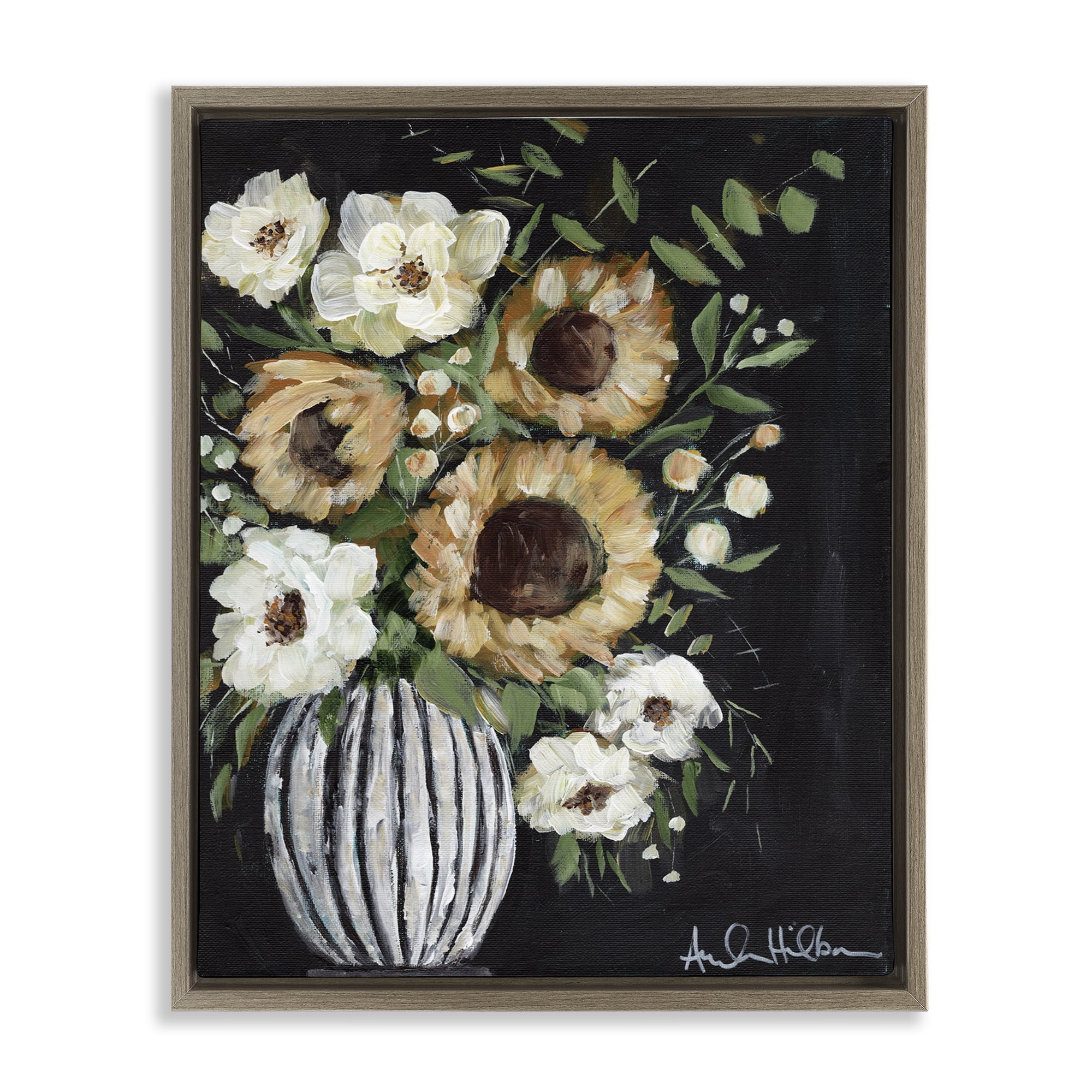 Stupell Industries Full Country Bouquet Botanical & Floral Painting Brown Floater Framed Art Print Wall Art, 17 x 21