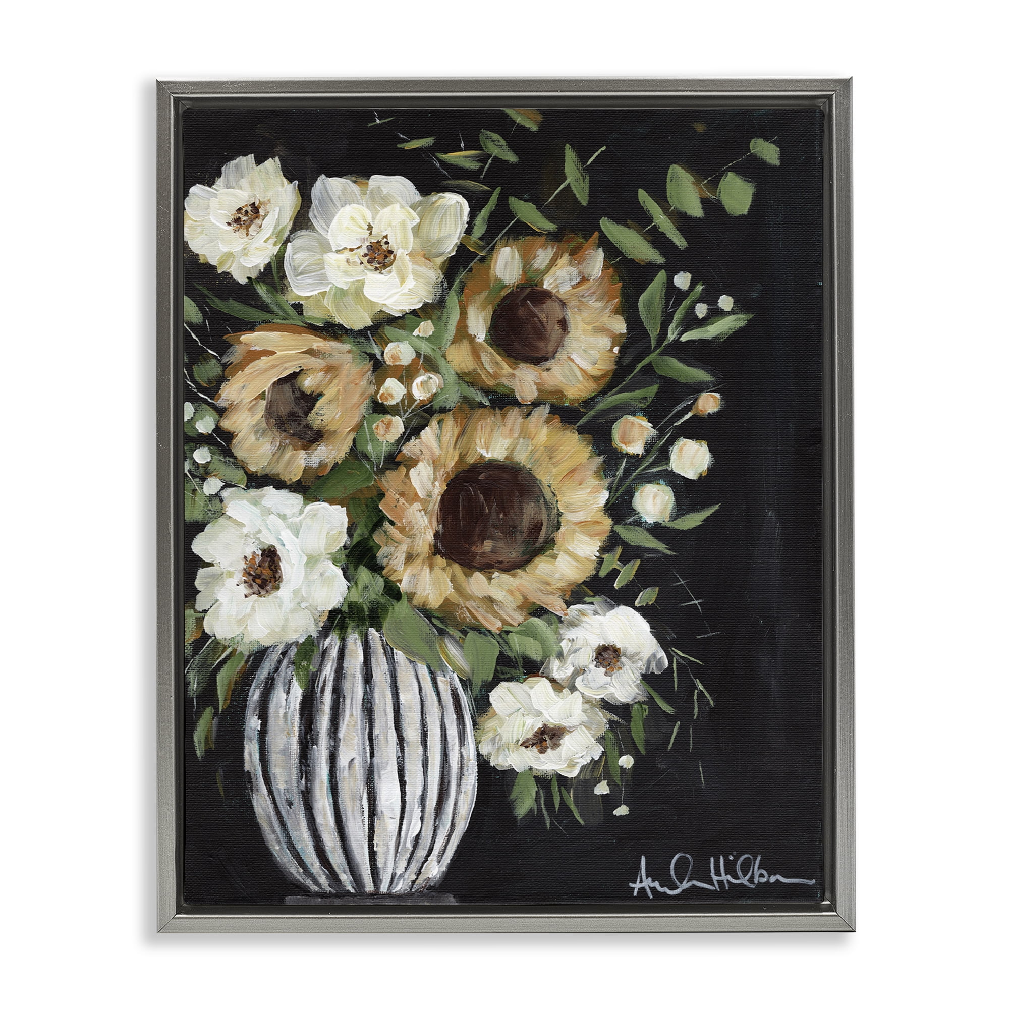 Stupell Industries Full Country Bouquet Botanical & Floral Painting Gray Floater Framed Art Print Wall Art, 17 x 21