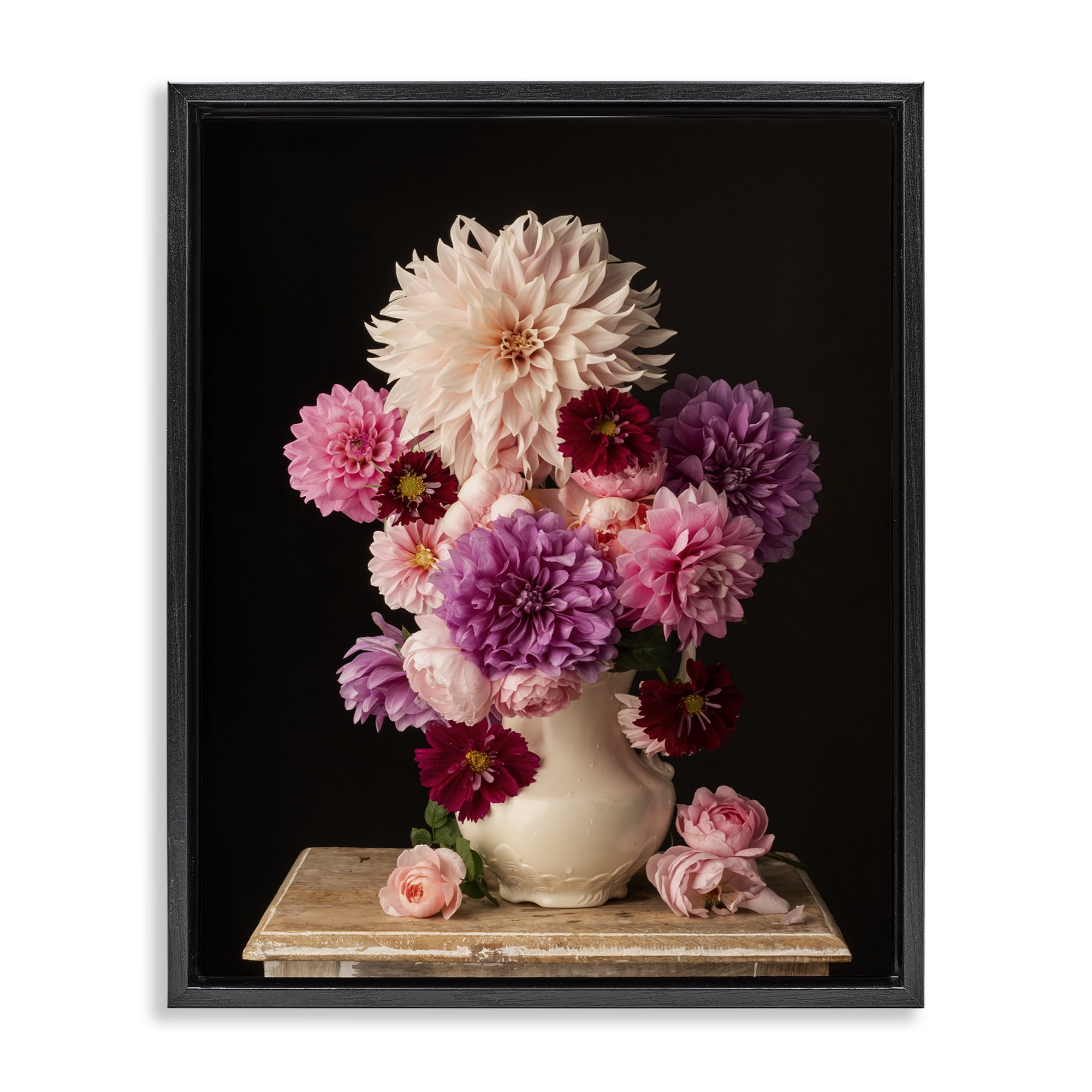 Stupell Industries Full Dahlias Bouquet Plants & Flowers Photography Black Floater Framed Canvas Art Print Wall Art, 17 x 21