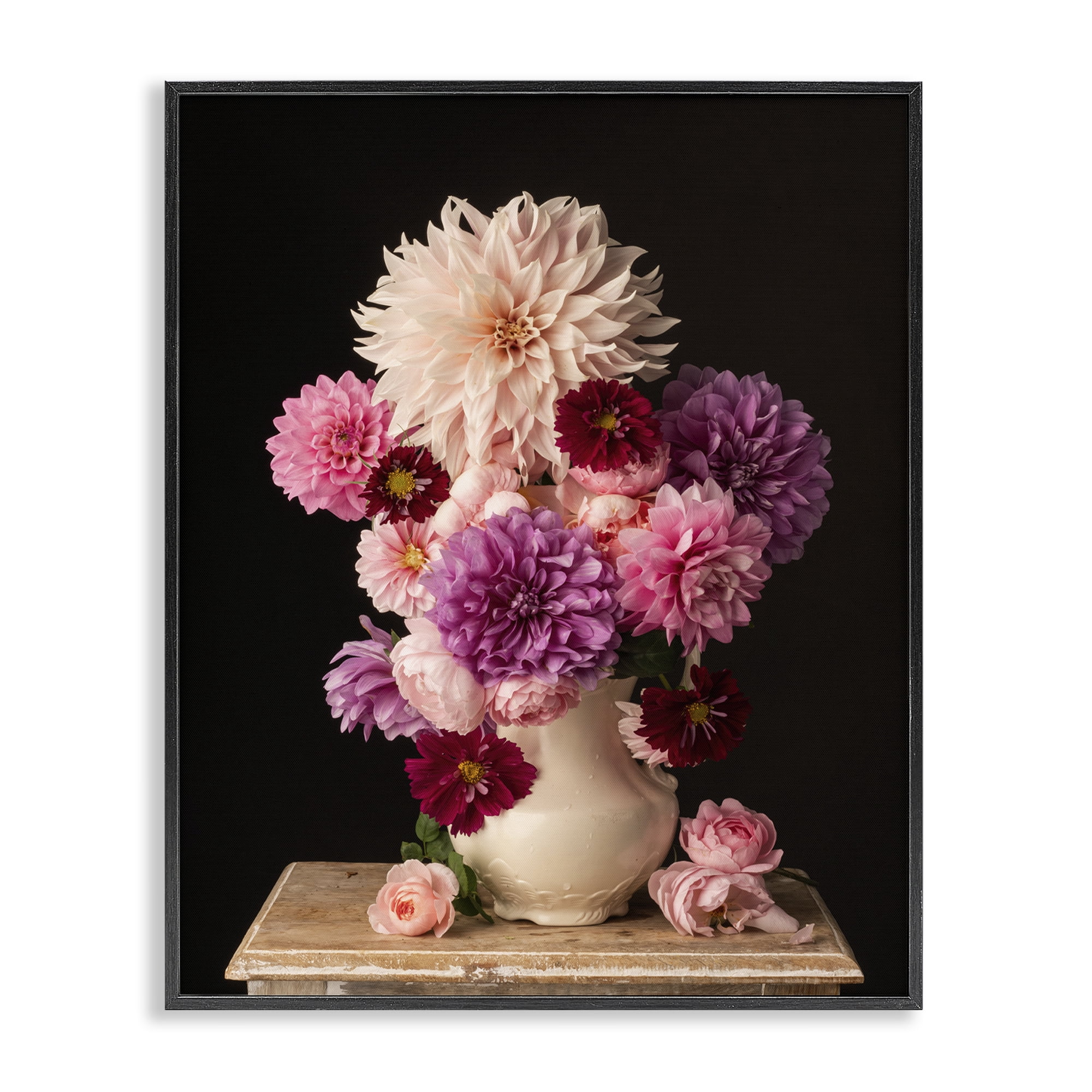 Stupell Industries Full Dahlias Bouquet Plants & Flowers Photography Black Framed Art Print Wall Art, 16 x 20
