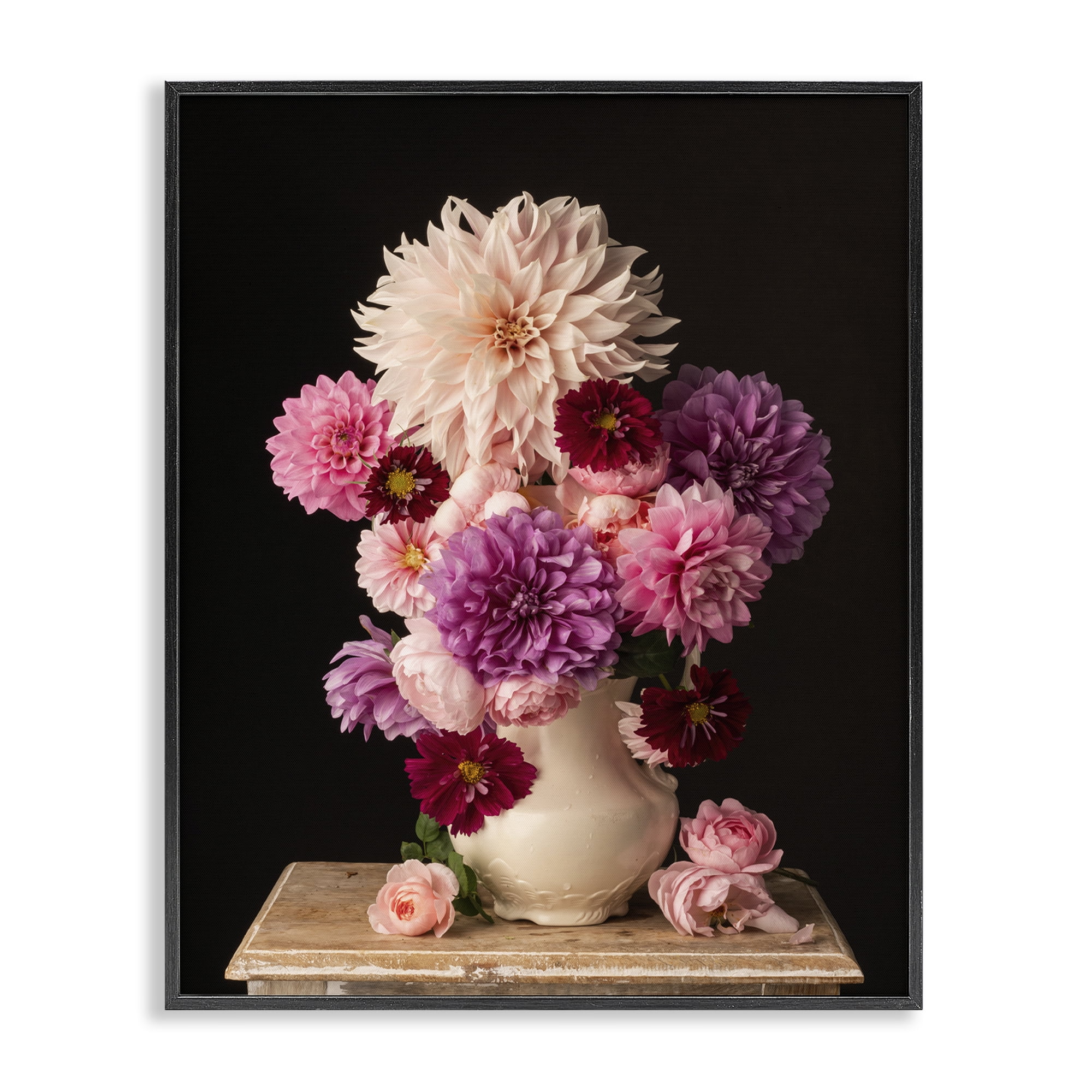 Stupell Industries Full Dahlias Bouquet Plants & Flowers Photography Black Framed Art Print Wall Art, 24 x 30