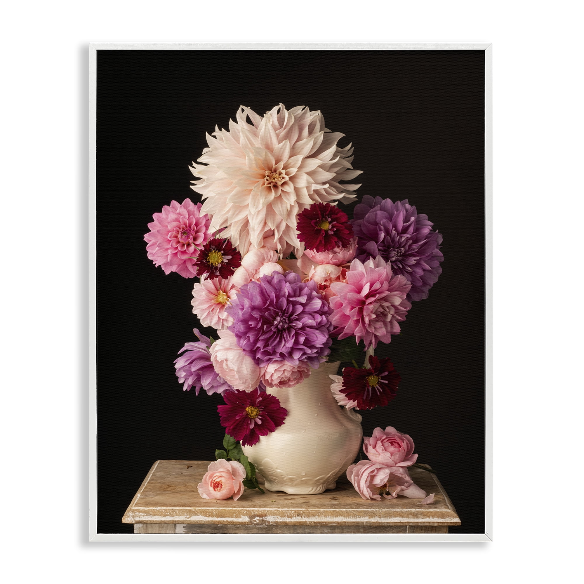 Stupell Industries Full Dahlias Bouquet Plants & Flowers Photography White Framed Art Print Wall Art, 11 x 14