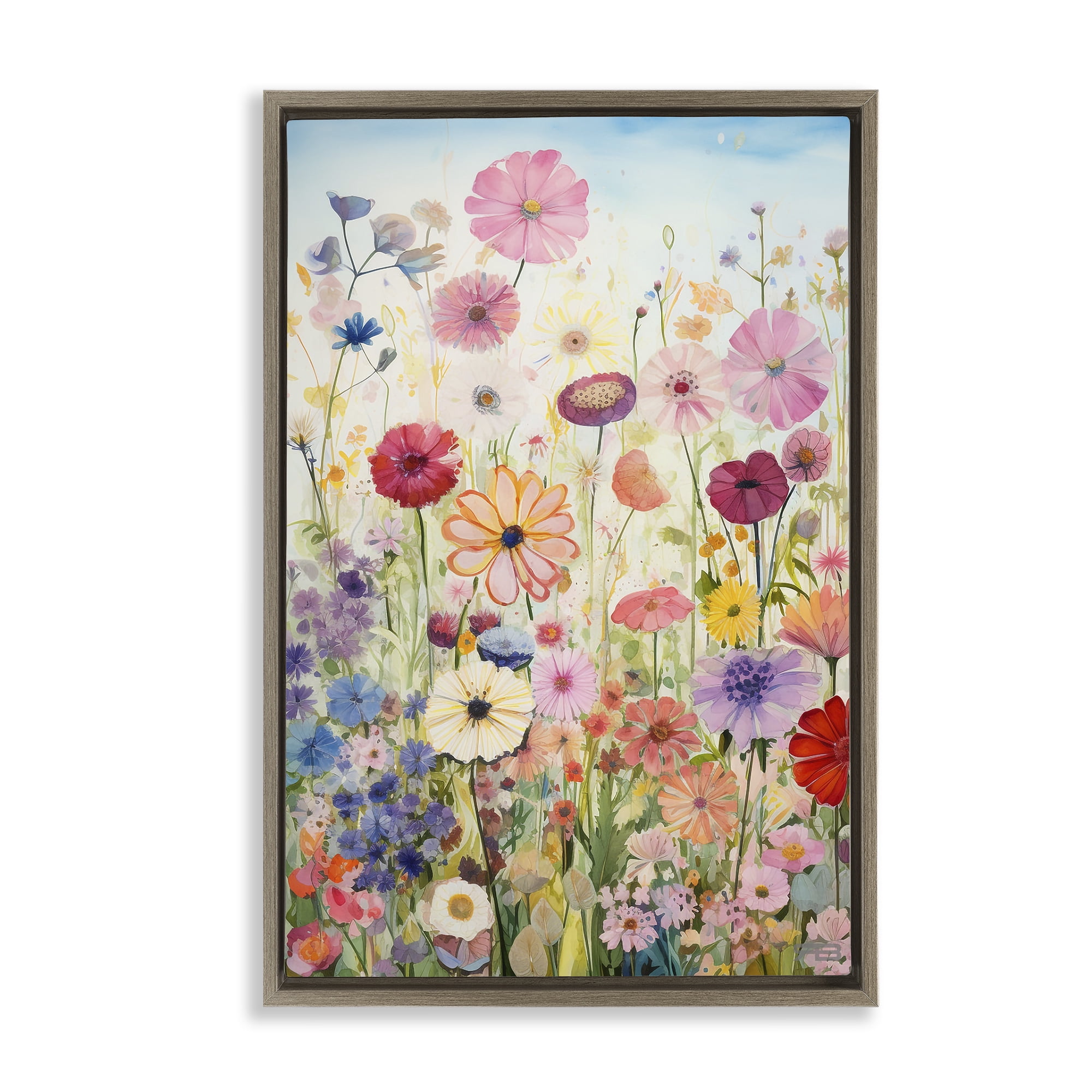 Stupell Industries Full Floral Garden Botanical & Floral Painting Brown Floater Framed Art Print Wall Art, 17 x 25