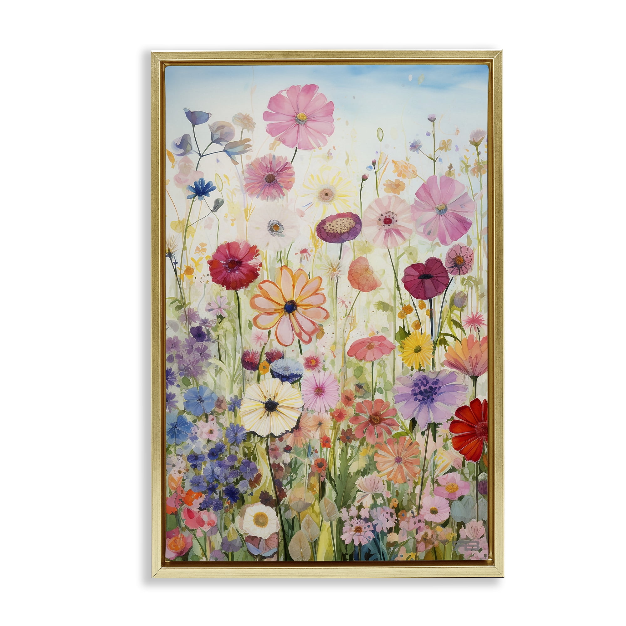Stupell Industries Full Floral Garden Botanical & Floral Painting Gold Floater Framed Art Print Wall Art, 21 x 31