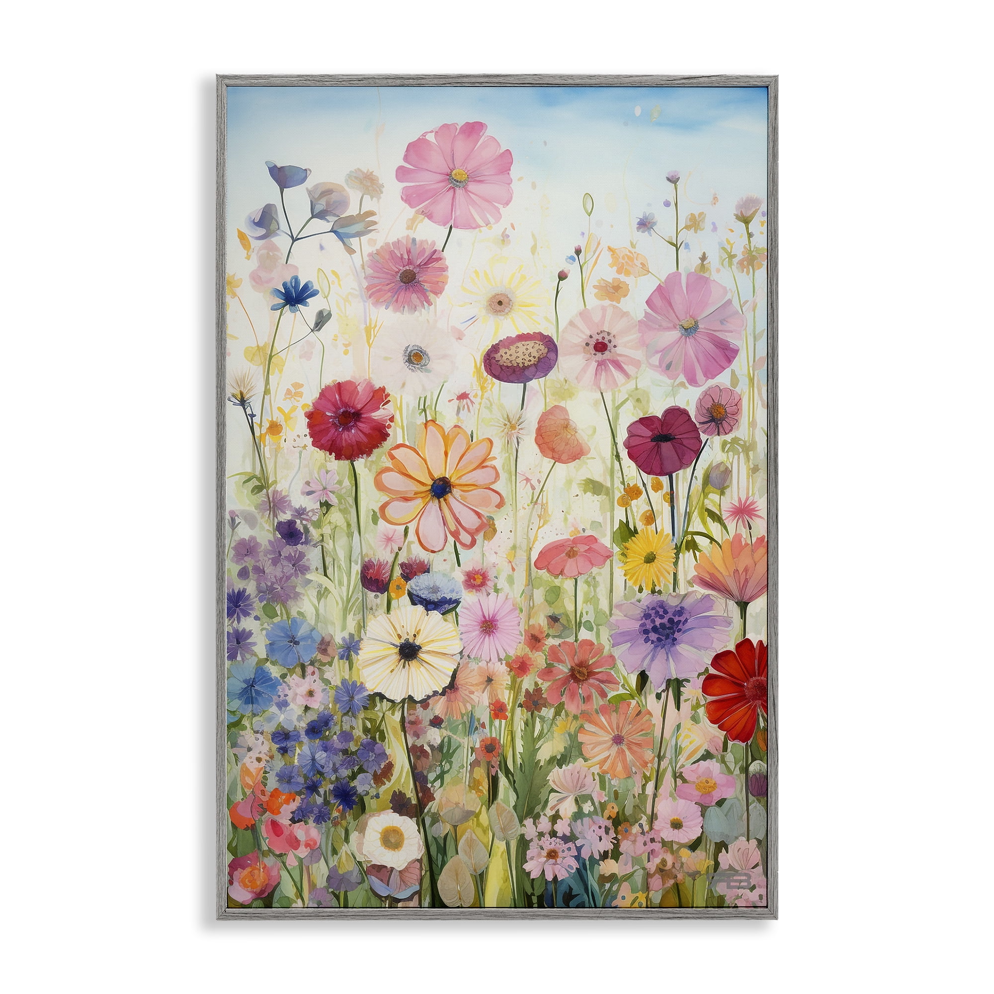Stupell Industries Full Floral Garden Botanical & Floral Painting Gray Framed Art Print Wall Art, 12 x 18