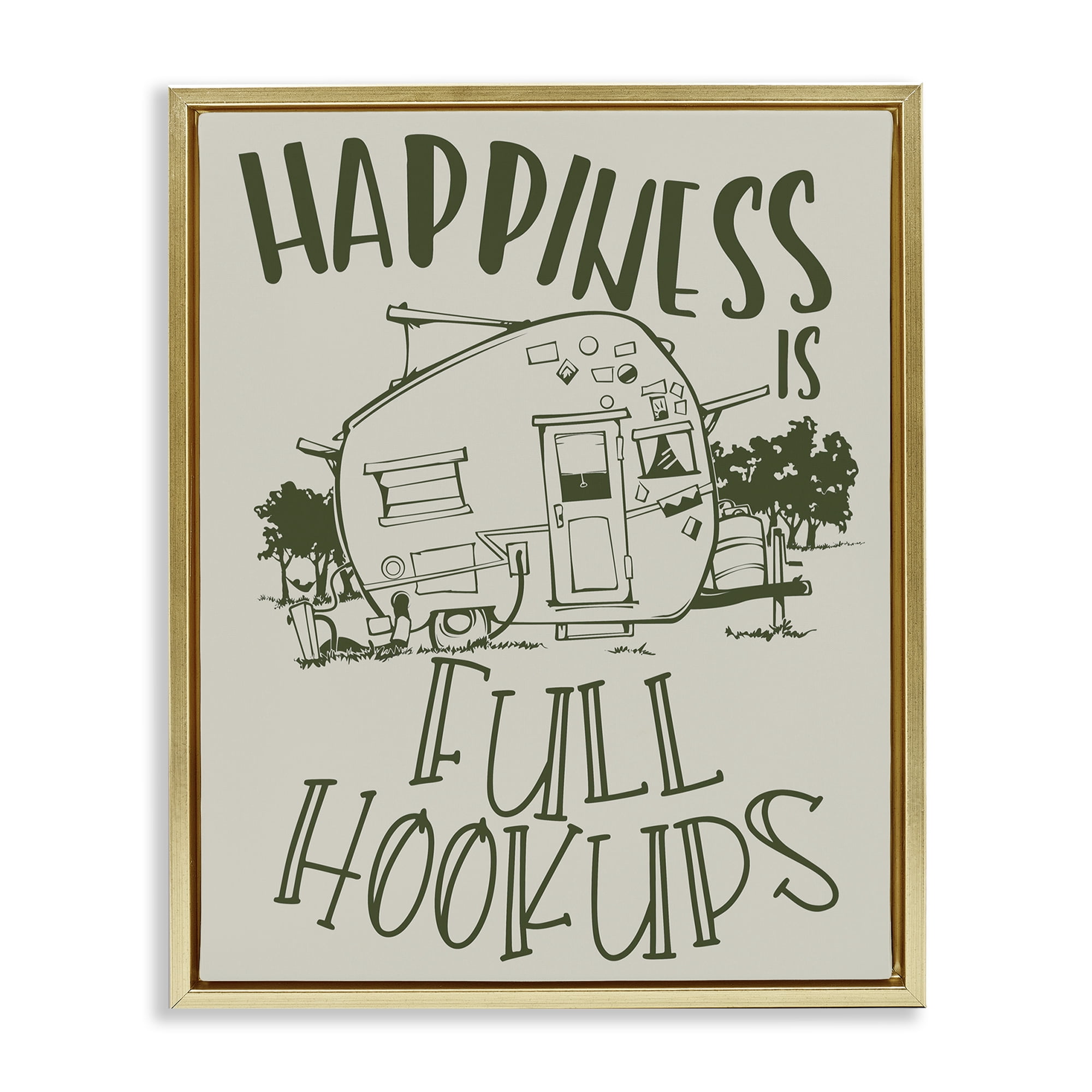 Stupell Industries Full Hookups Camping Landscape Painting Gold Floater Framed Art Print Wall Art, 25 x 31
