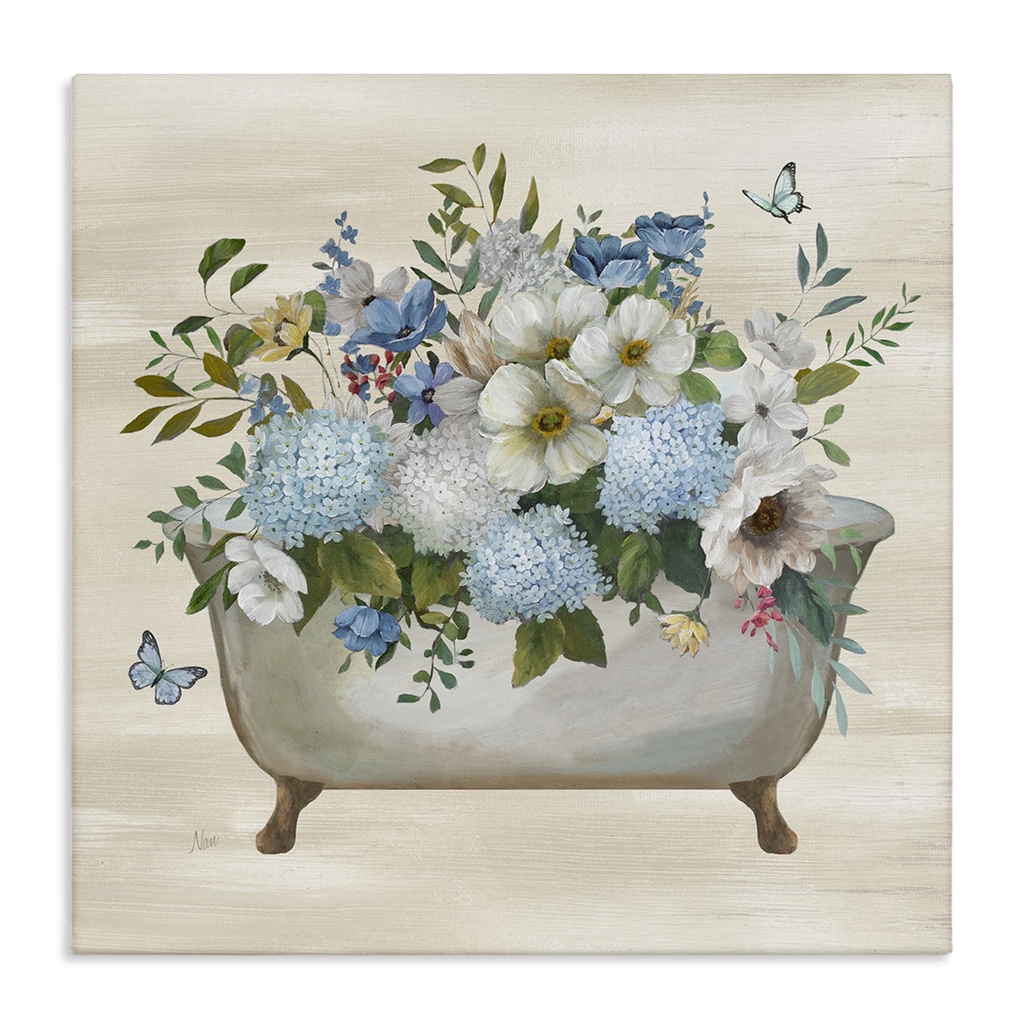 Stupell Industries Full Hydrangea Bathtub Typography Painting Gallery Wrapped Canvas Art Print Wall Art, 36 x 36