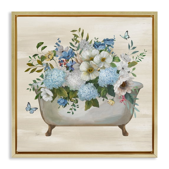 Stupell Industries French Country Full Hydrangea Bathtub Gold Floating Frame Canvas Art, 18 x 18, by Nan