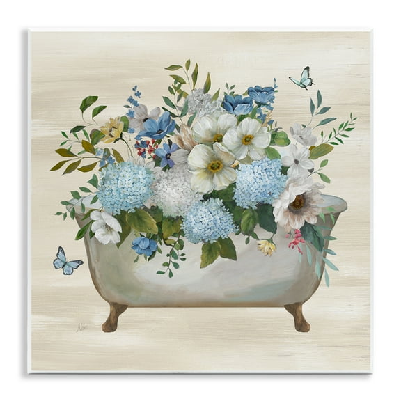 Stupell Industries Full Hydrangea Bathtub Typography Painting Unframed Art Print Wall Art, 12 x 12