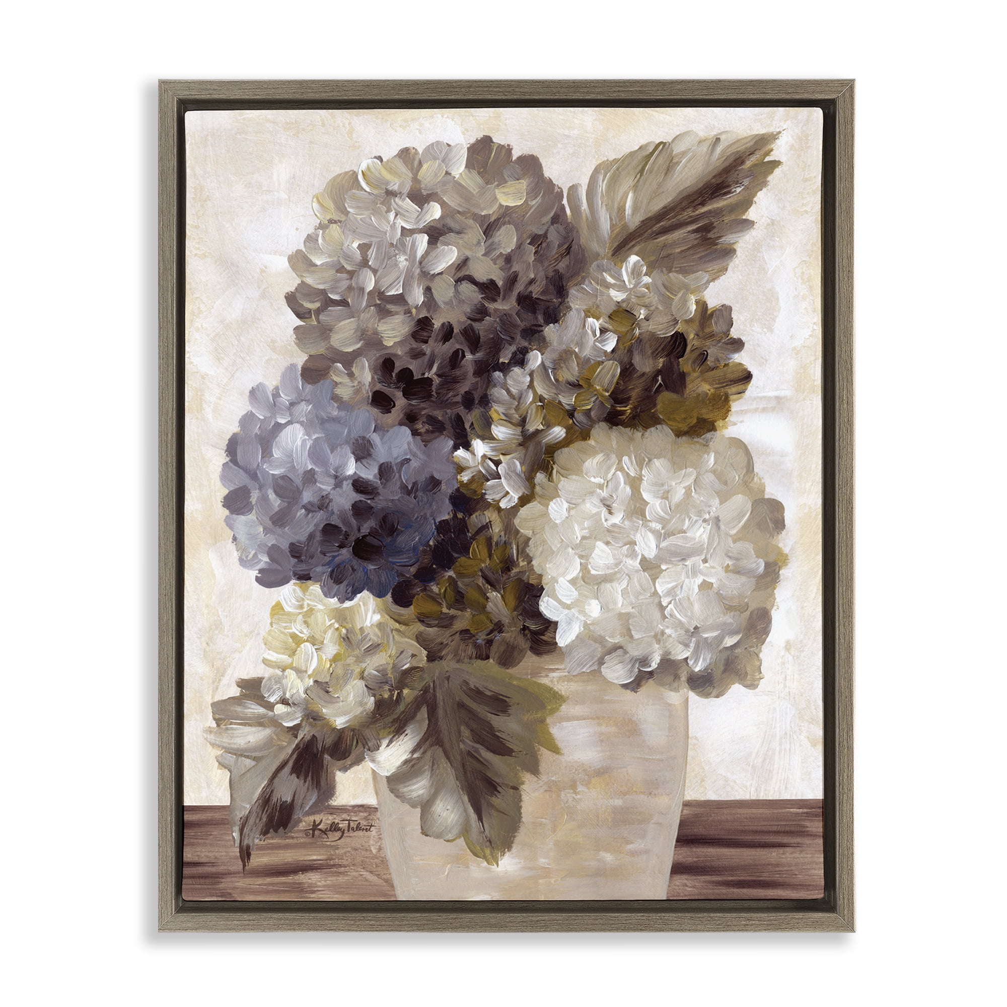 Stupell Industries Full Hydrangea Blooms Botanical & Floral Painting Brown Floater Framed Art Print Wall Art, 17 x 21