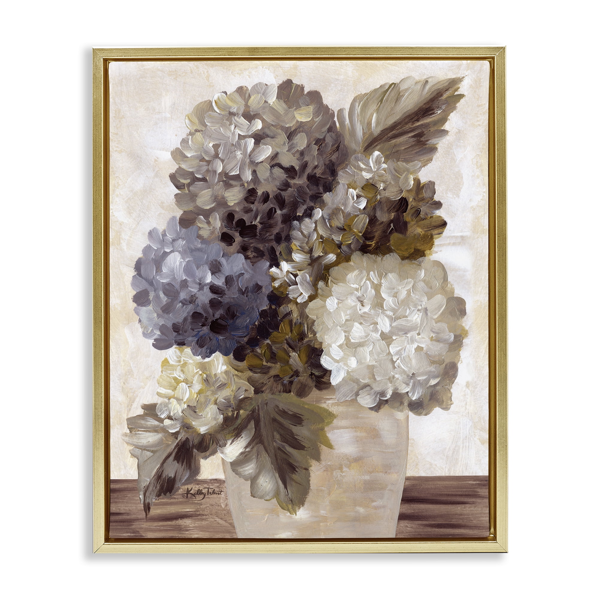 Stupell Industries Full Hydrangea Blooms Botanical & Floral Painting Gold Floater Framed Art Print Wall Art, 25 x 31