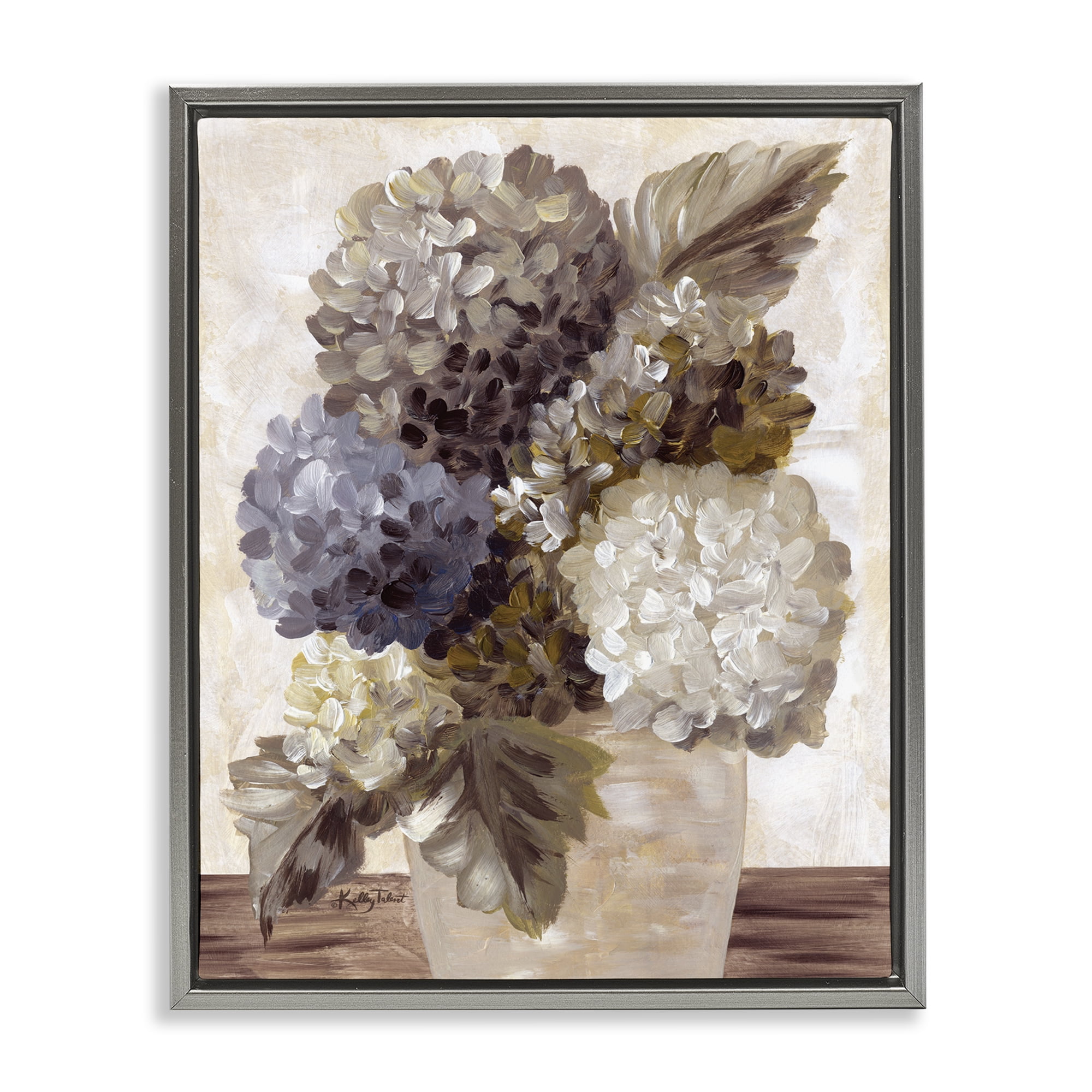 Stupell Industries Full Hydrangea Blooms Botanical & Floral Painting Gray Floater Framed Art Print Wall Art, 17 x 21
