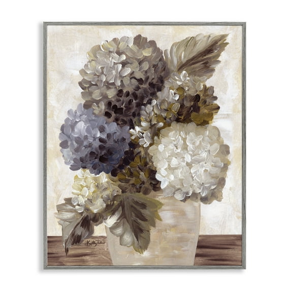 Stupell Industries Full Hydrangea Blooms Botanical & Floral Painting Gray Framed Art Print Wall Art, 16 x 20