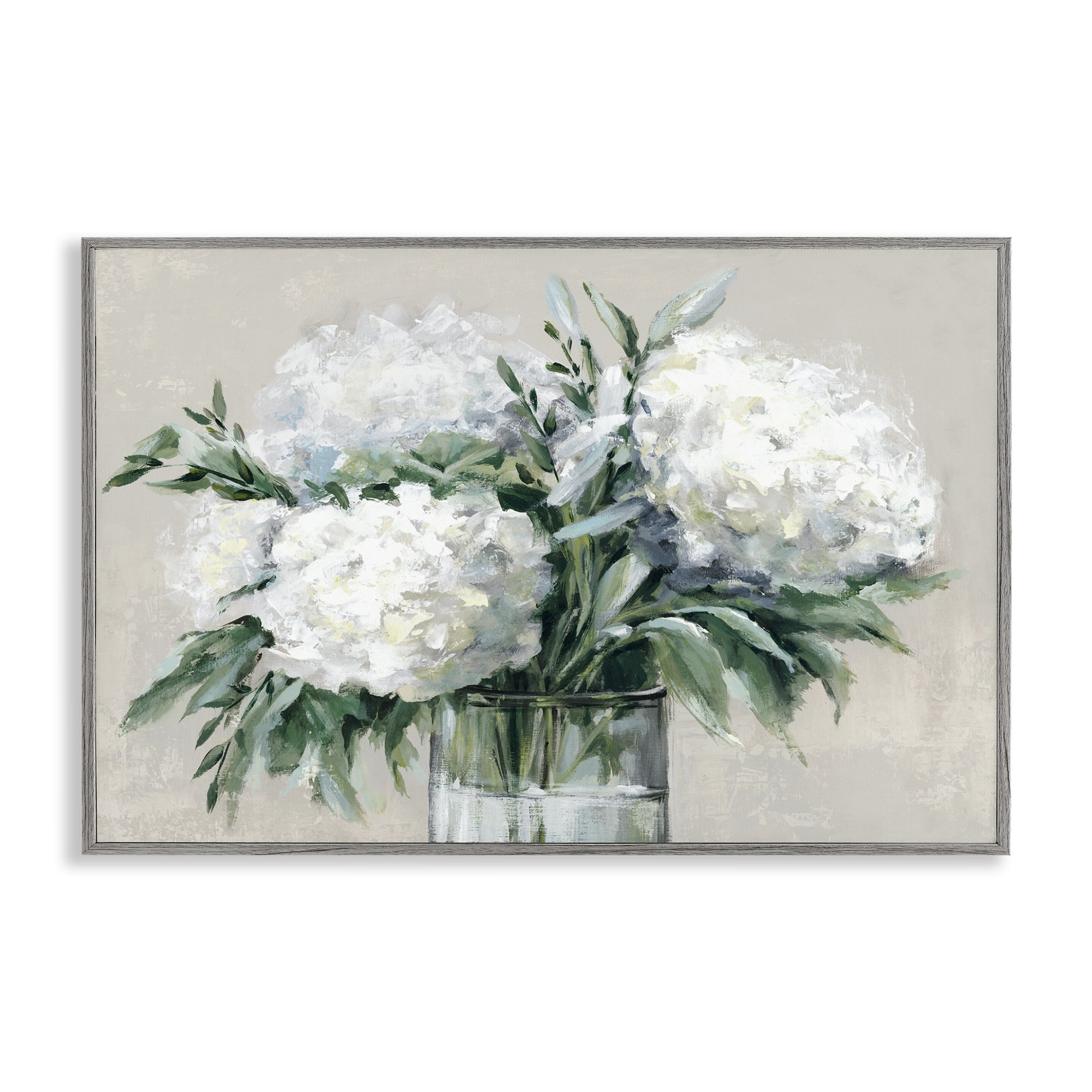 Stupell Industries Full Hydrangeas in White Plants & Flowers Painting Gray Framed Art Print Wall Art, 30 x 20
