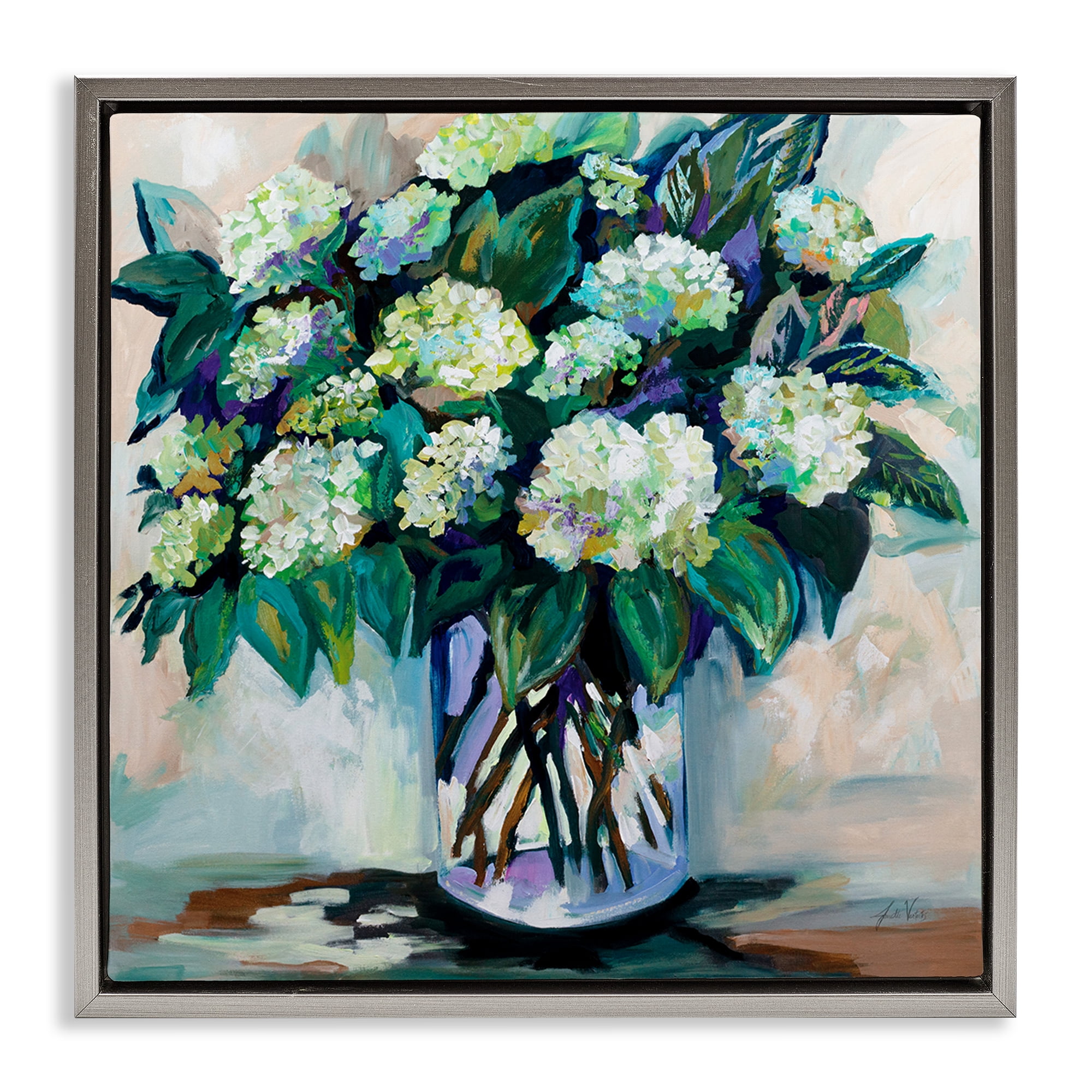 Stupell Industries Full Jaimes Bouquet Botanical & Floral Painting Gray Floater Framed Art Print Wall Art, 18 x 18